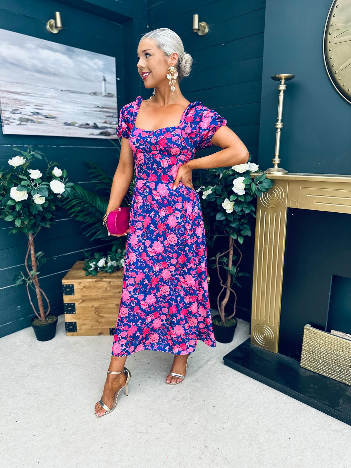 Katie Sweetheart Midi Dress Blue