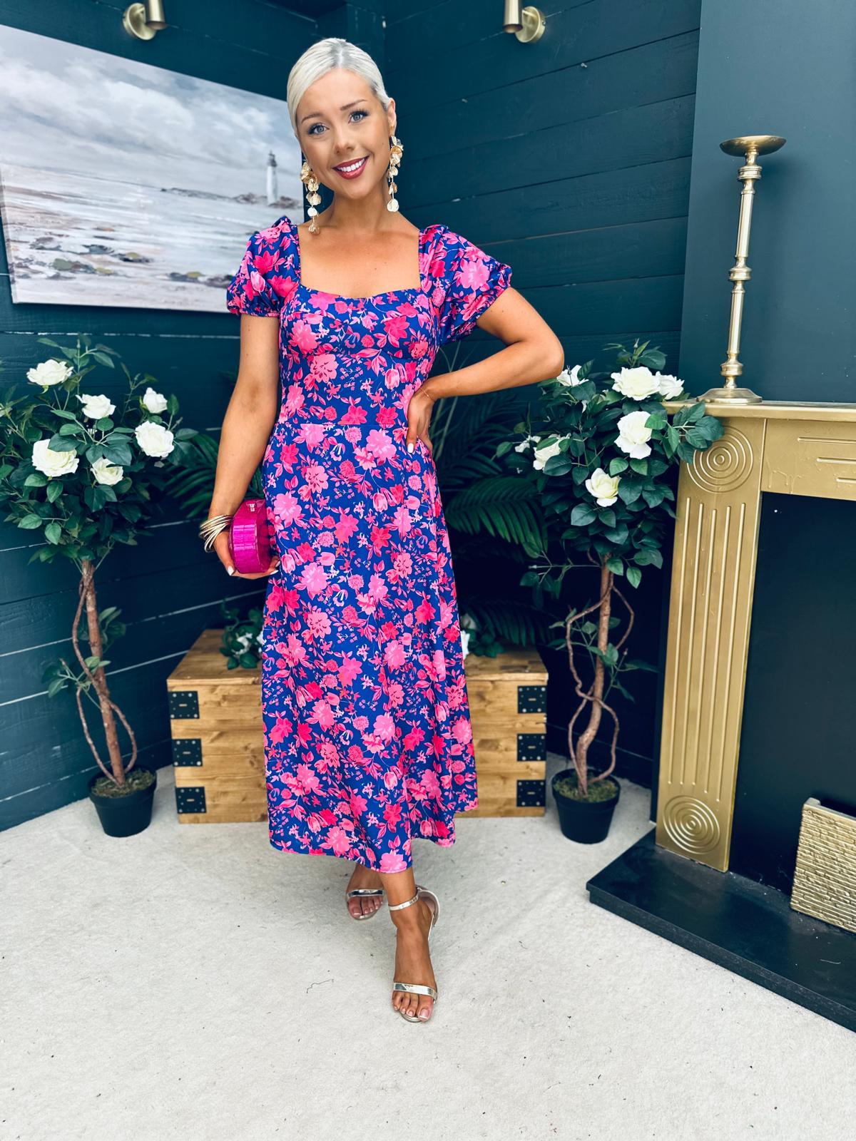 Katie Sweetheart Midi Dress Blue