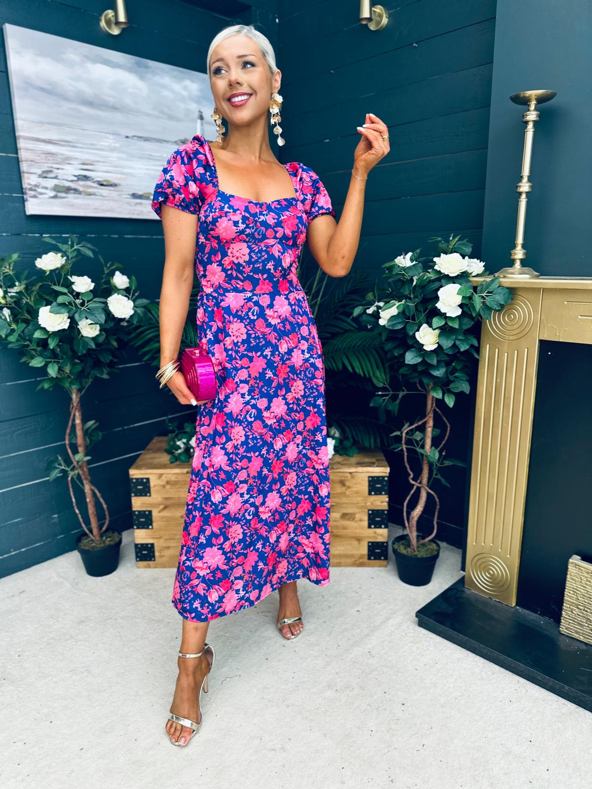 Katie Sweetheart Midi Dress Blue