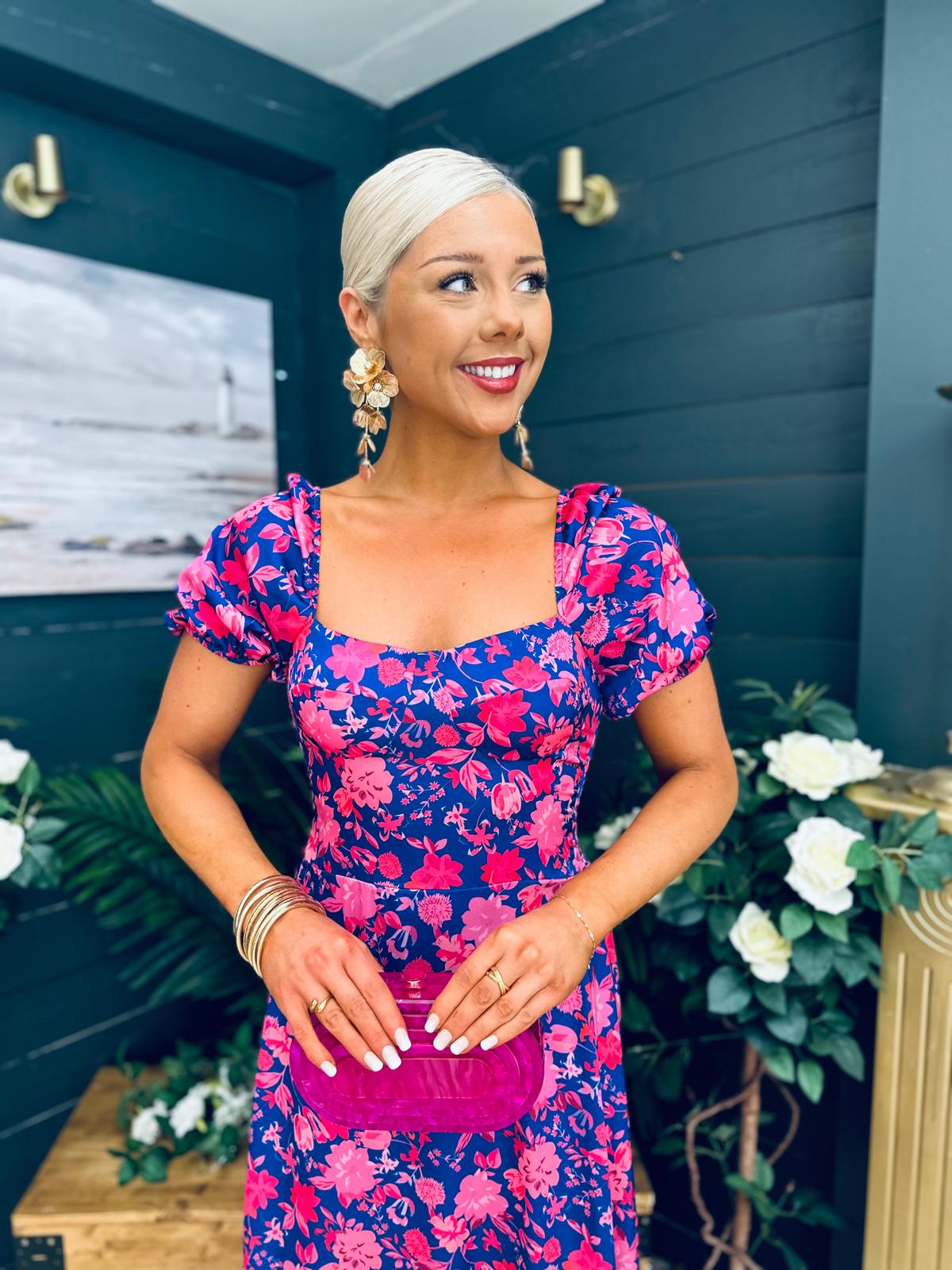Katie Sweetheart Midi Dress Blue
