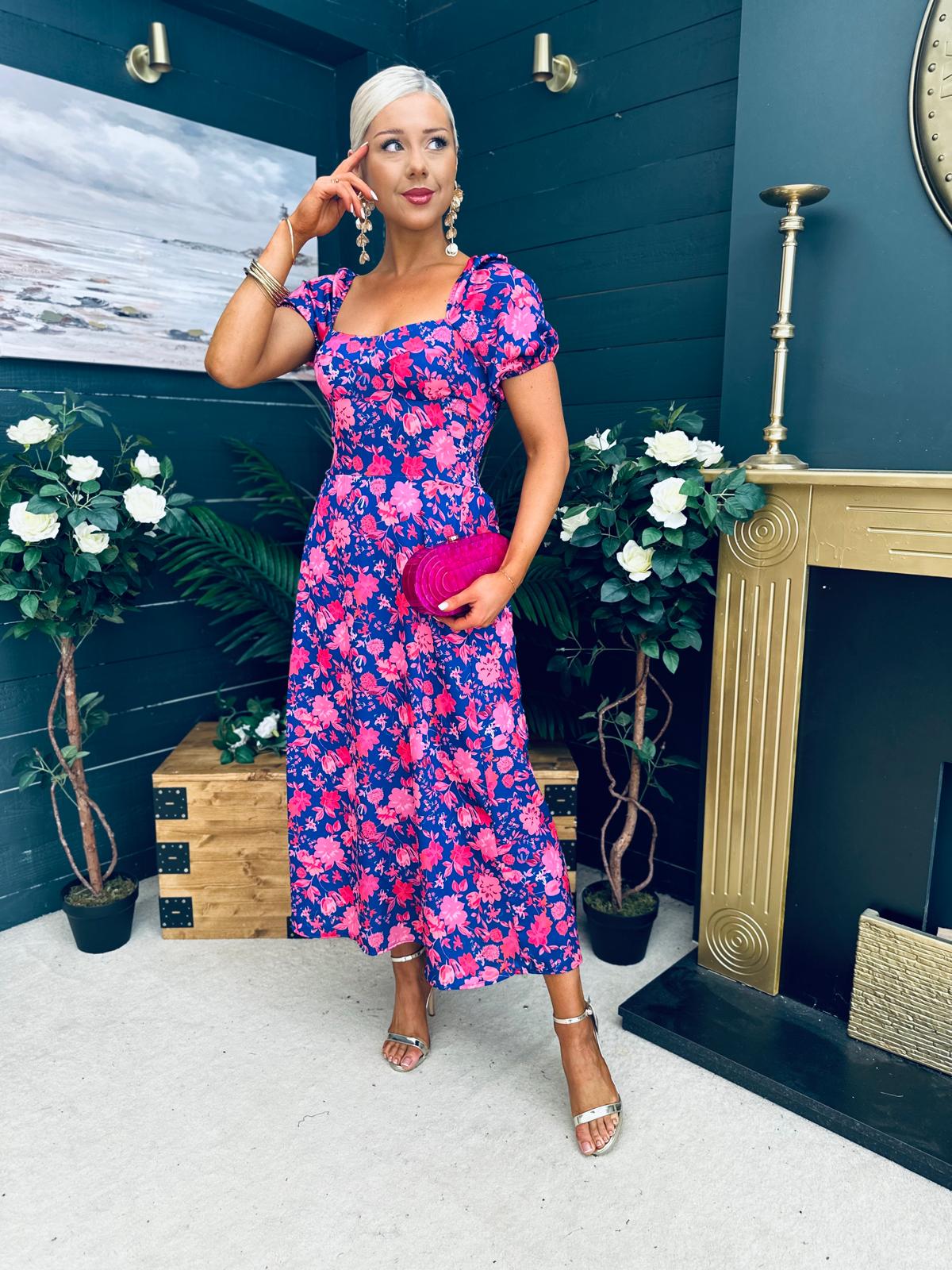 Katie Sweetheart Midi Dress Blue