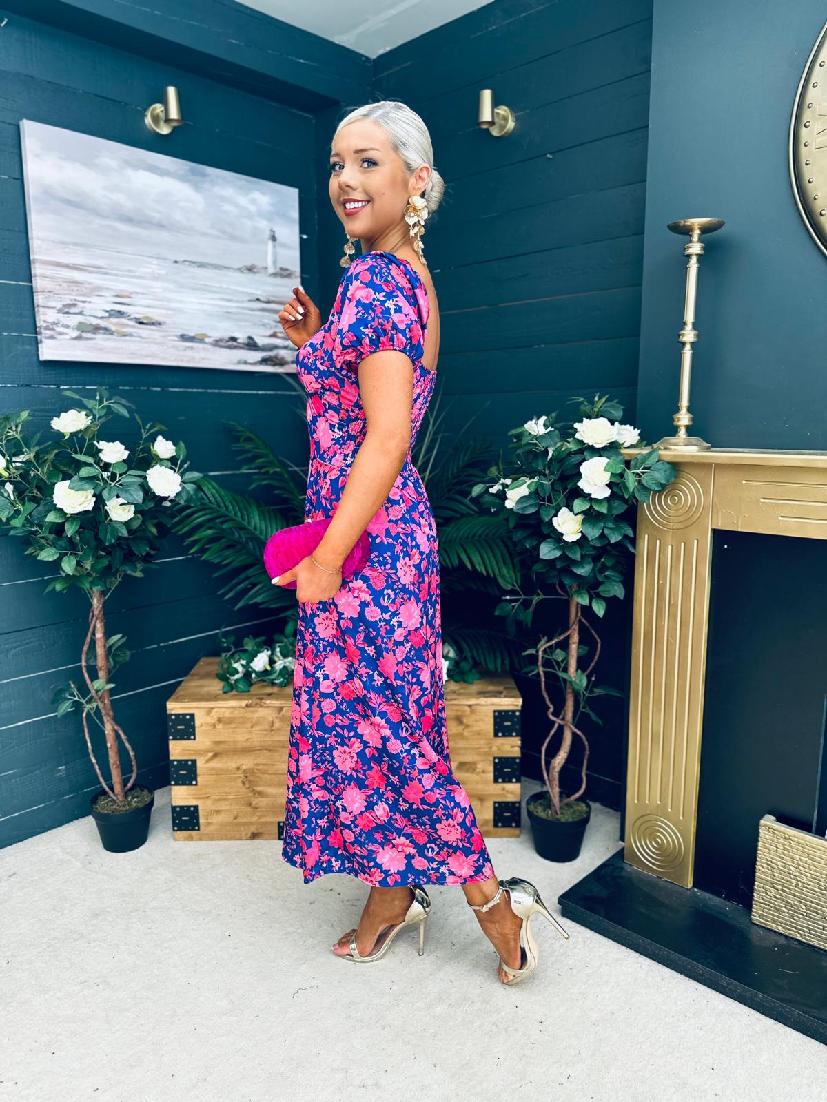 Katie Sweetheart Midi Dress Blue