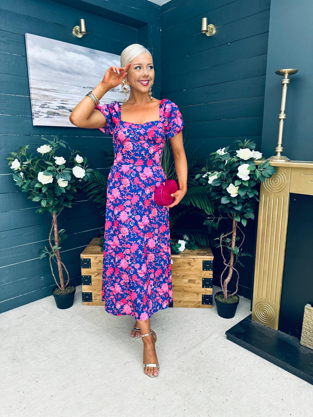 Katie Sweetheart Midi Dress Blue
