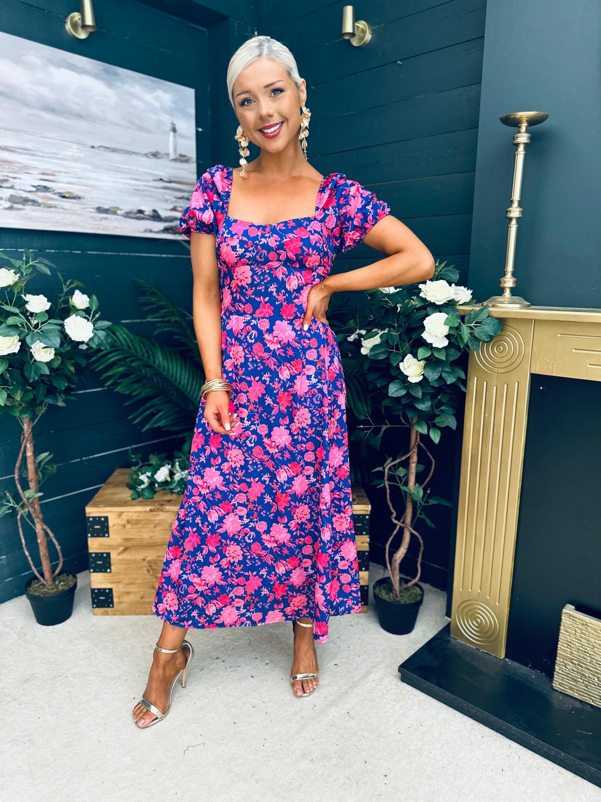 Katie Sweetheart Midi Dress Blue