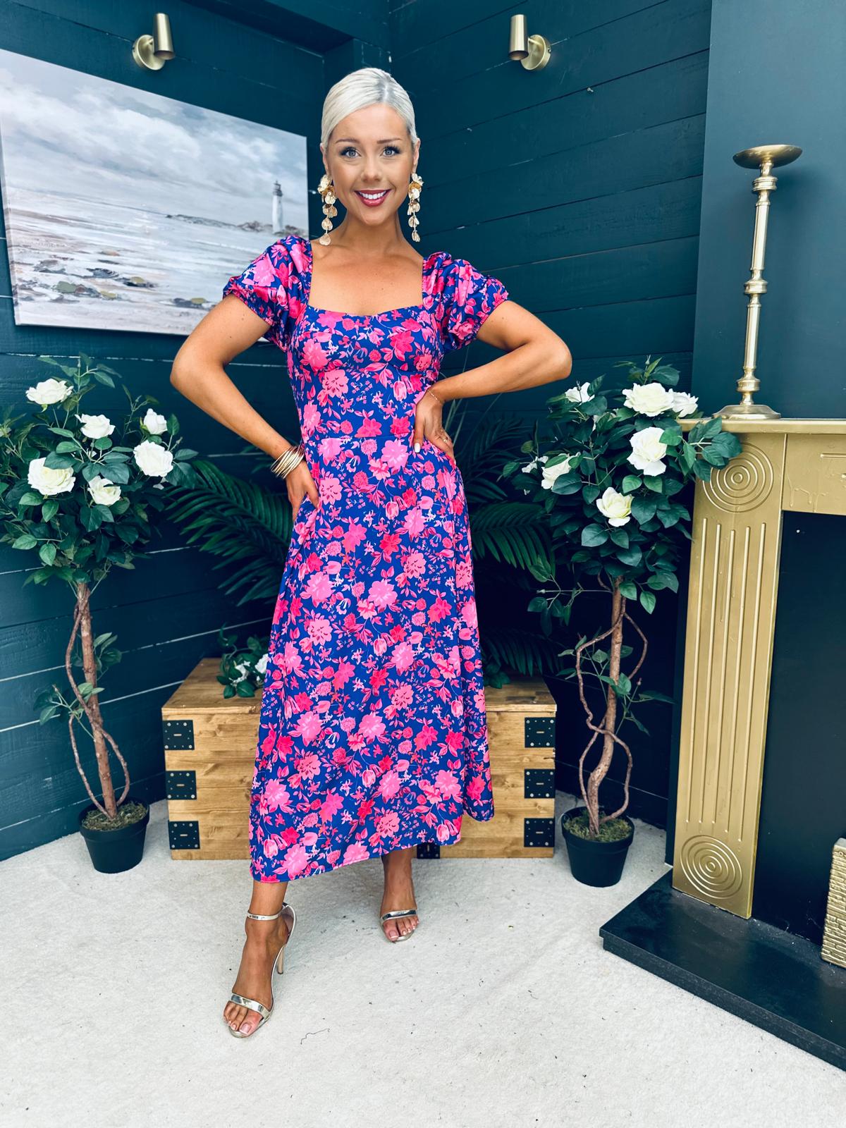 Katie Sweetheart Midi Dress Blue