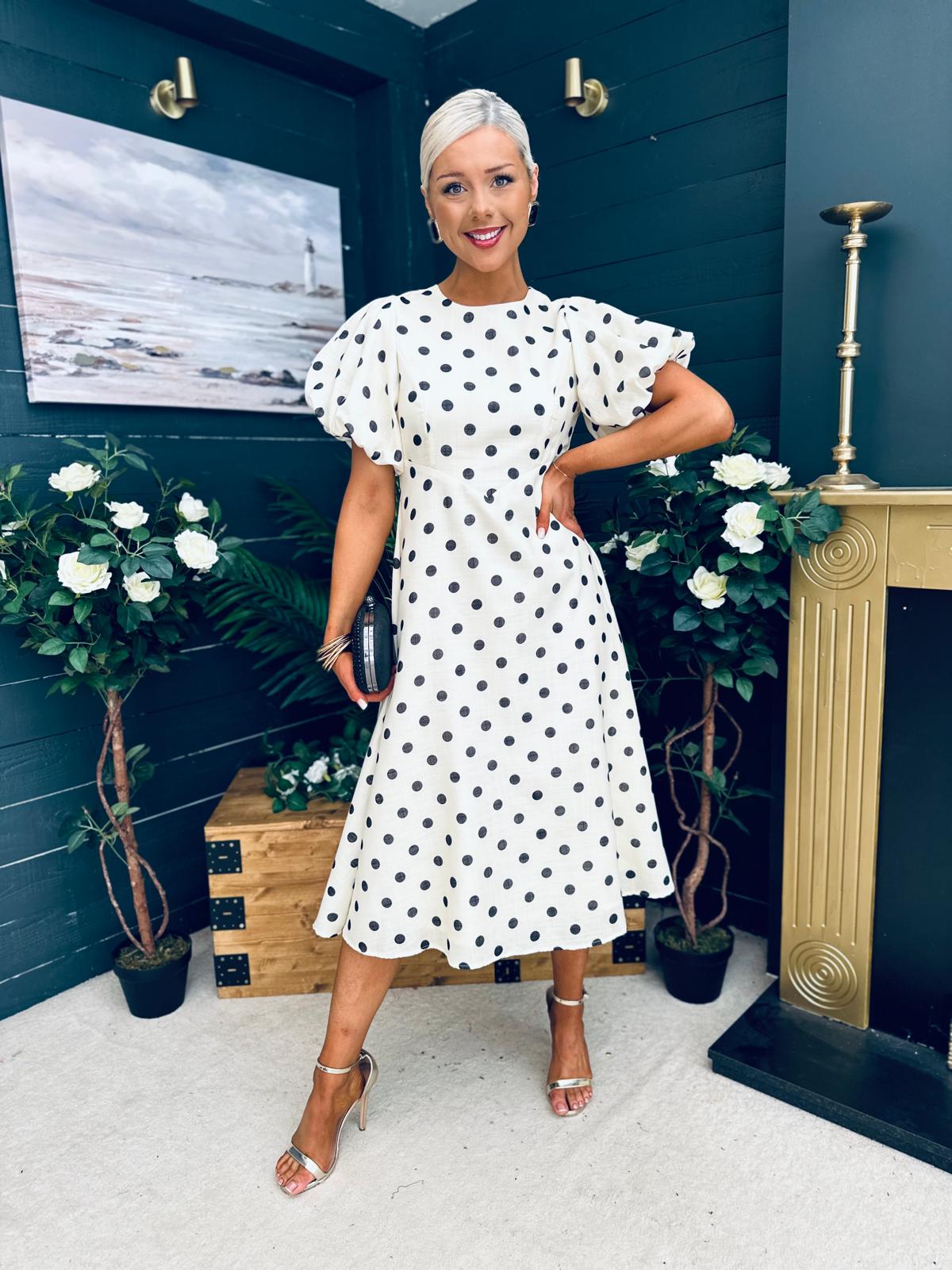 Millie Round Neck Puff Sleeve Midi Dress Yellow