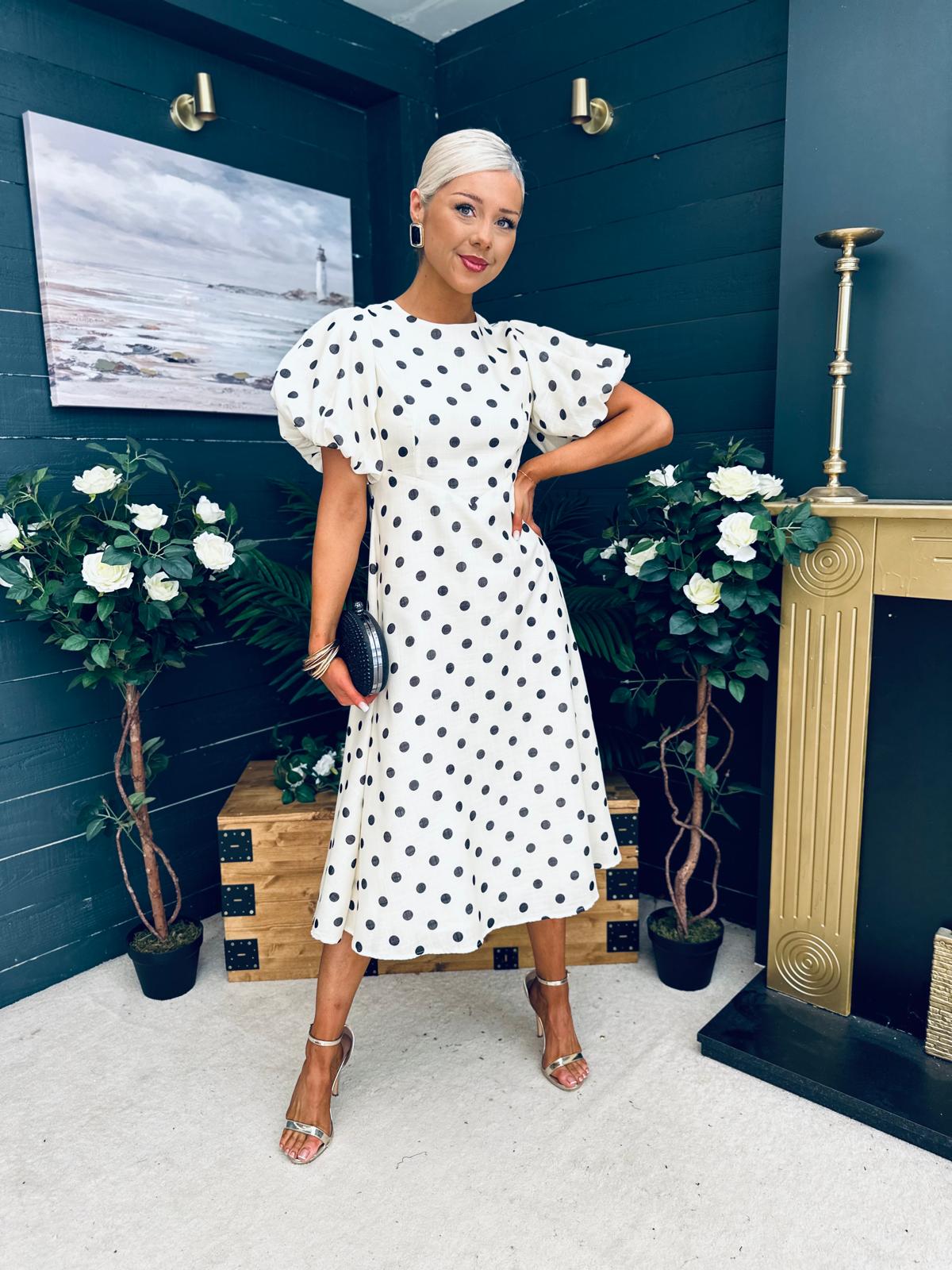 Millie Round Neck Puff Sleeve Midi Dress Yellow