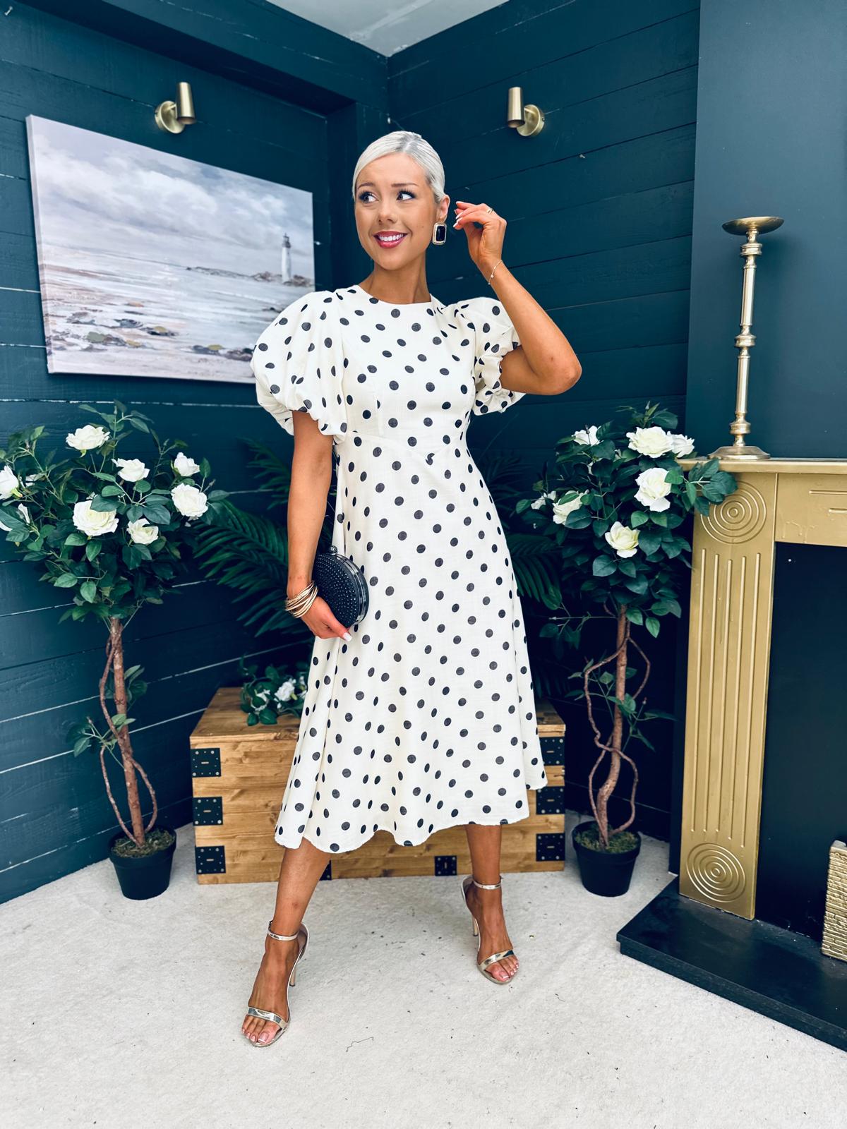 Millie Round Neck Puff Sleeve Midi Dress Yellow