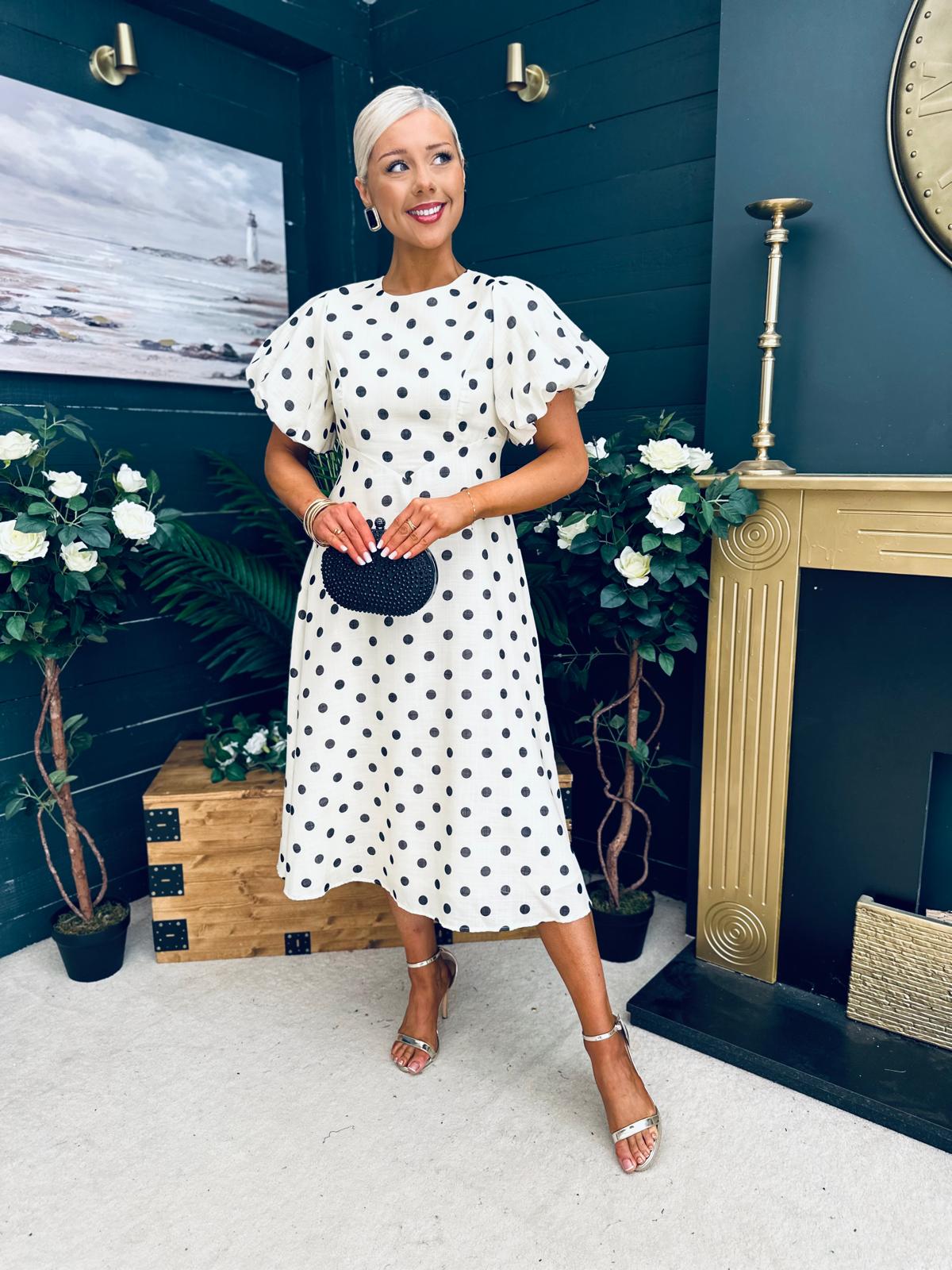 Millie Round Neck Puff Sleeve Midi Dress Yellow