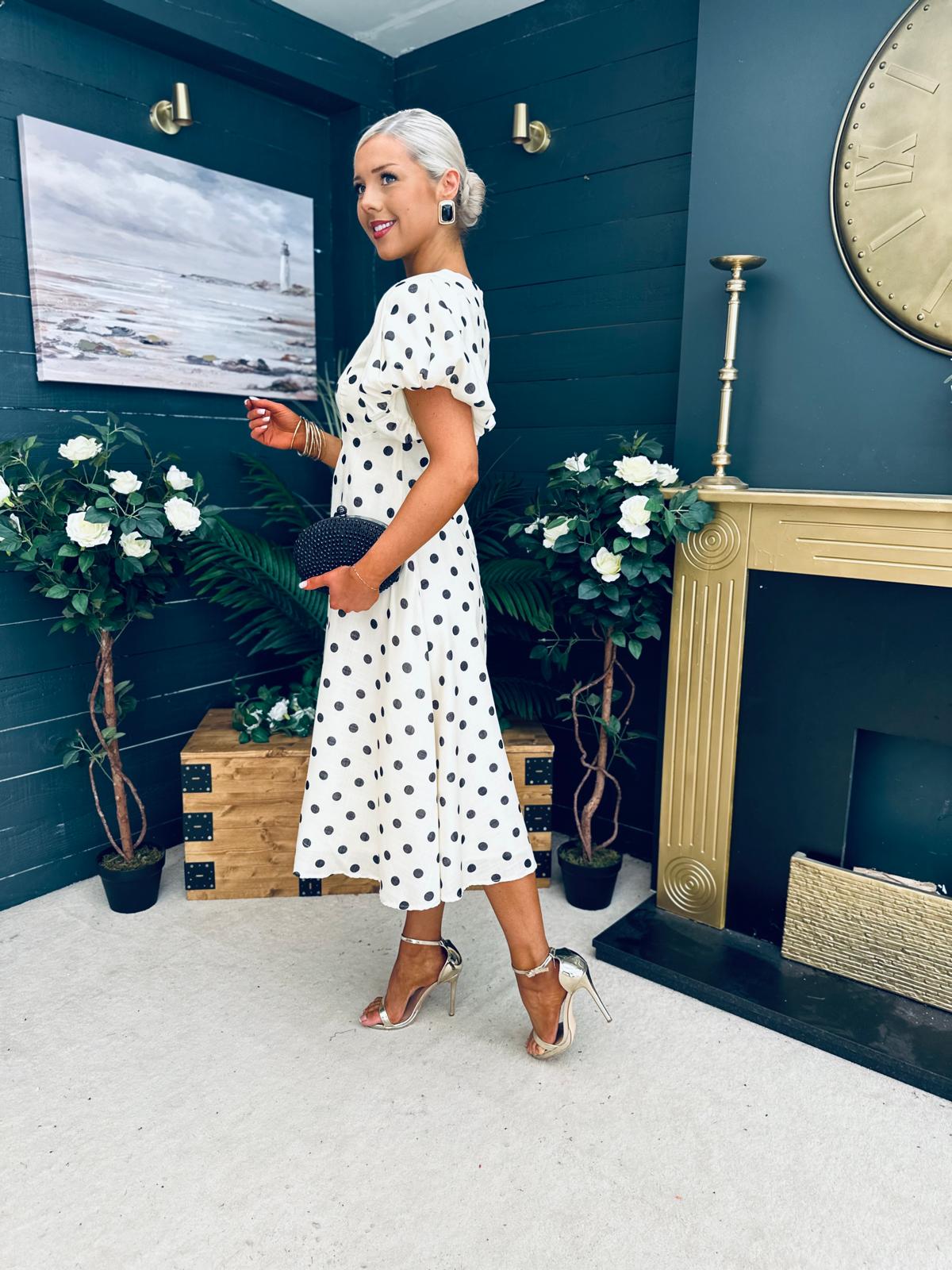Millie Round Neck Puff Sleeve Midi Dress Yellow
