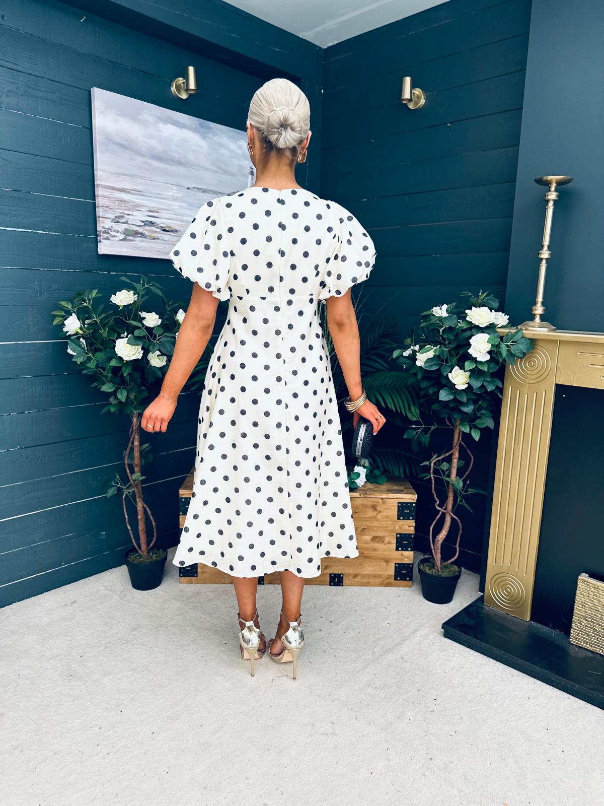 Millie Round Neck Puff Sleeve Midi Dress Yellow