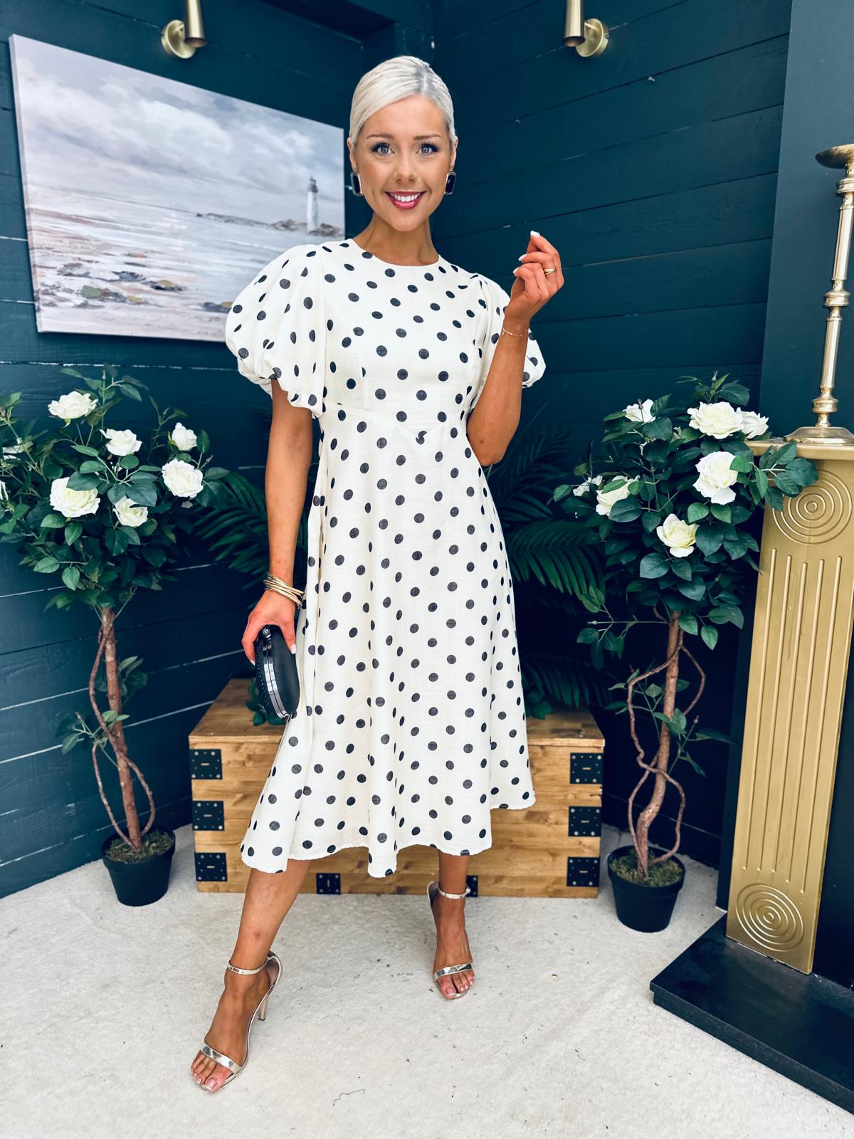 Millie Round Neck Puff Sleeve Midi Dress Yellow