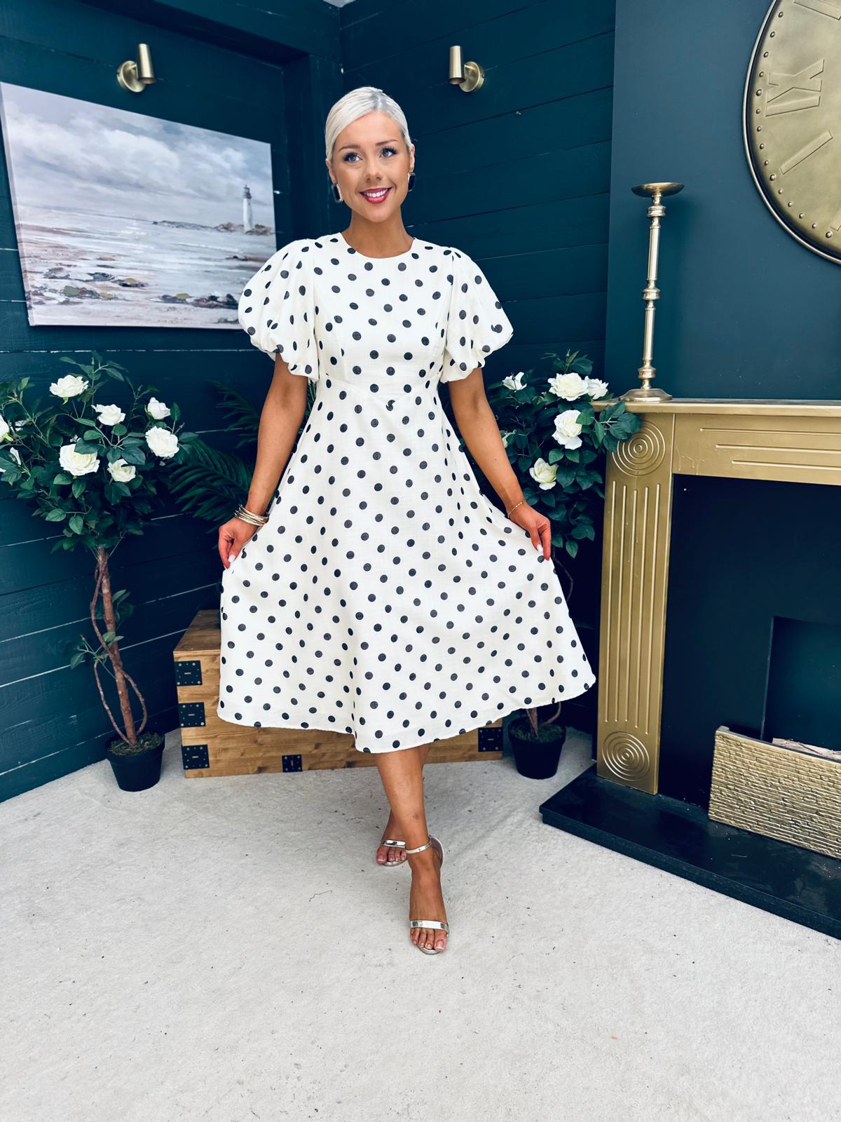 Millie Round Neck Puff Sleeve Midi Dress Yellow
