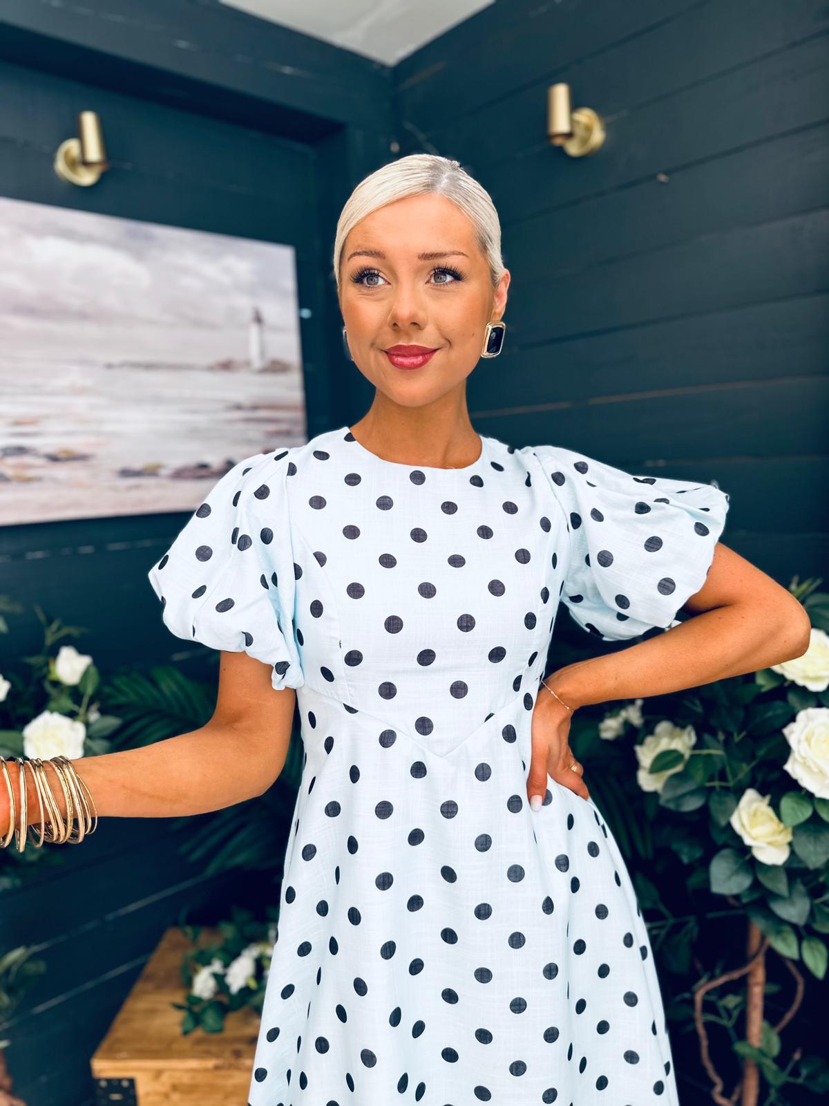 Millie Round Neck Puff Sleeve Midi Dress Pwr Blue