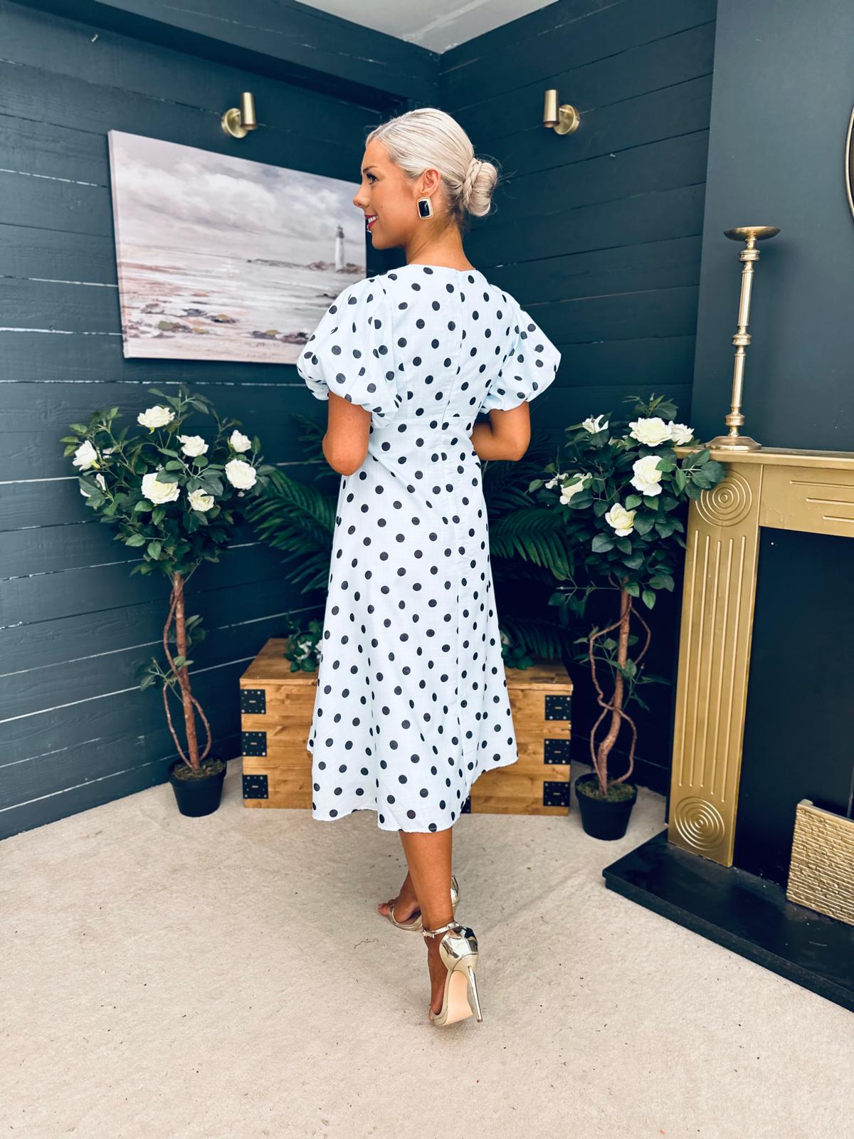 Millie Round Neck Puff Sleeve Midi Dress Pwr Blue