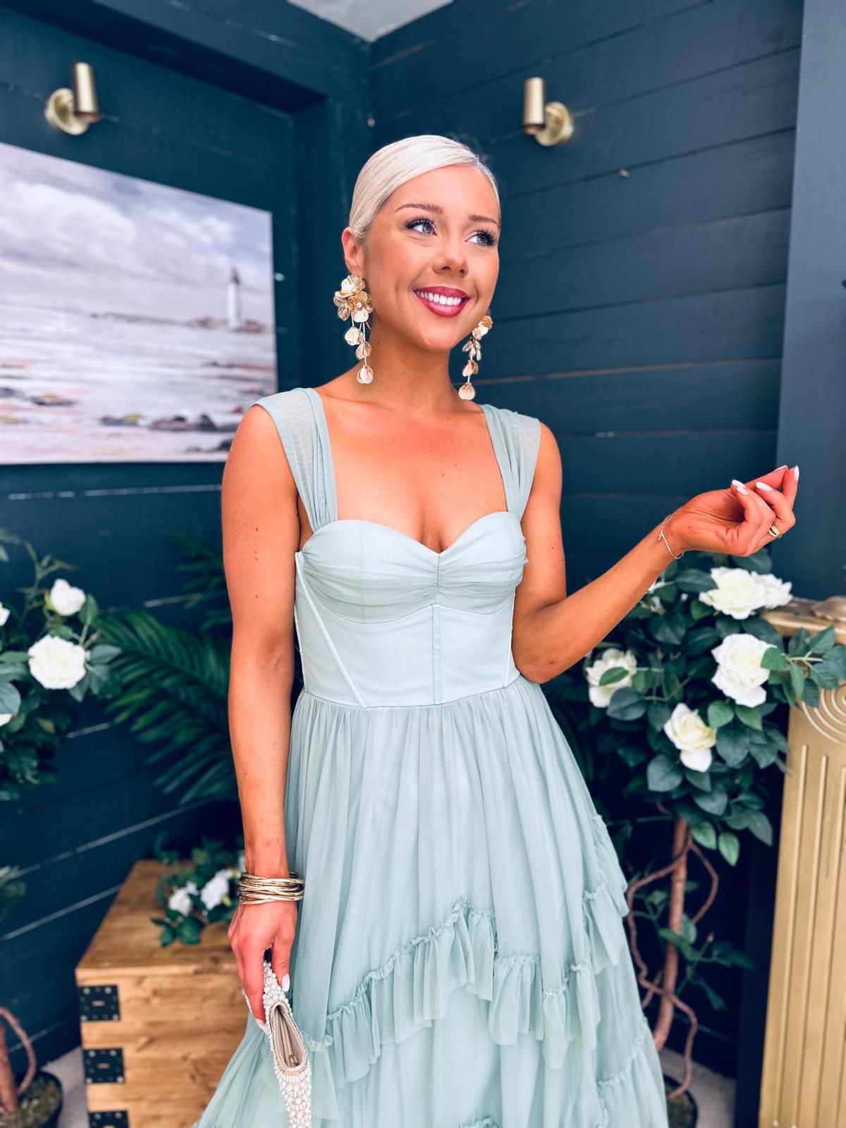 Rochelle Tulle Occasion Maxi Dress Sage