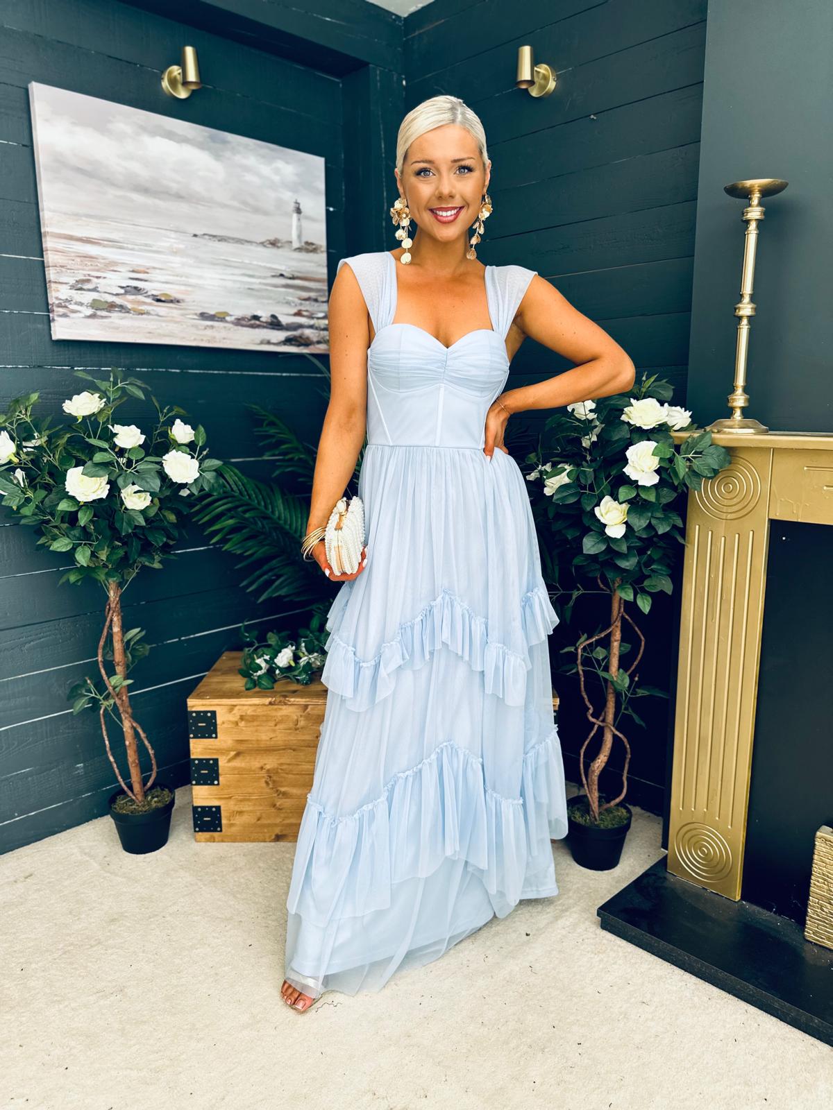 Rochelle Tulle Occasion Maxi Dress Pwr Blue
