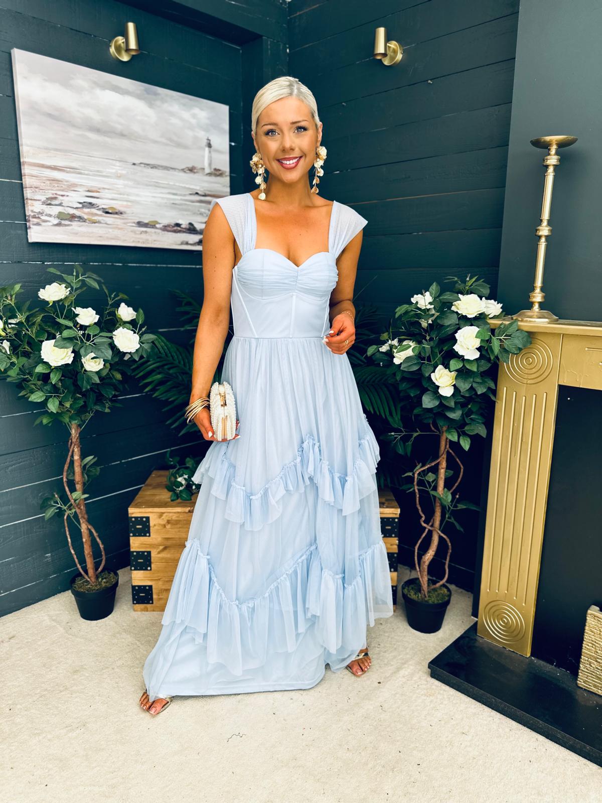 Rochelle Tulle Occasion Maxi Dress Pwr Blue