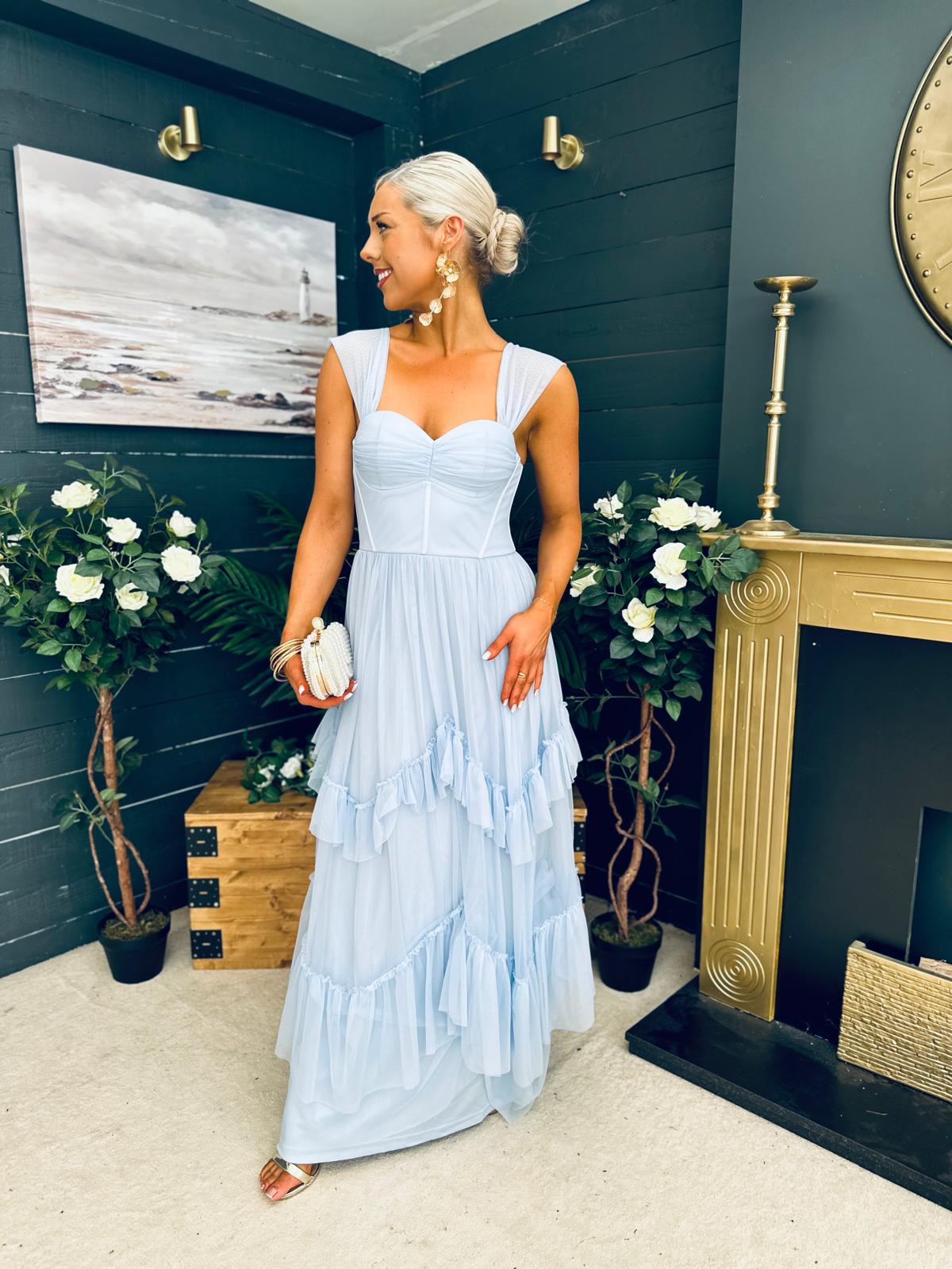 Rochelle Tulle Occasion Maxi Dress Pwr Blue