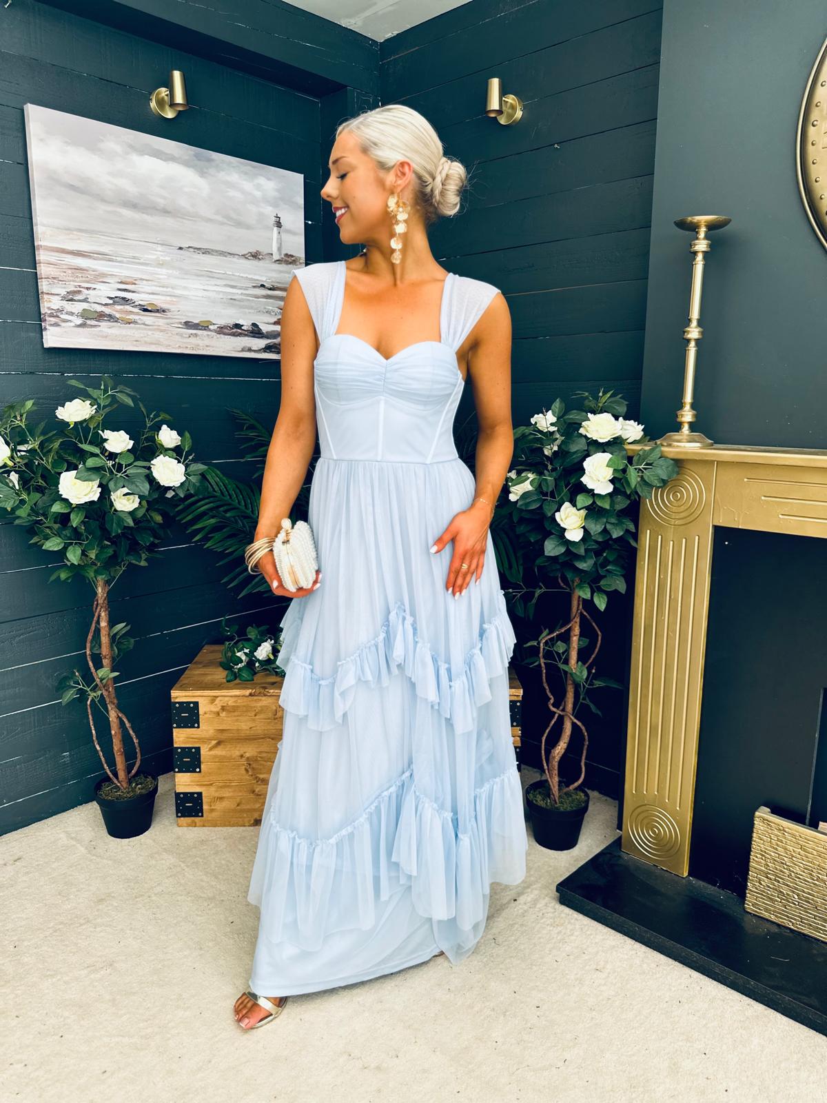 Rochelle Tulle Occasion Maxi Dress Pwr Blue