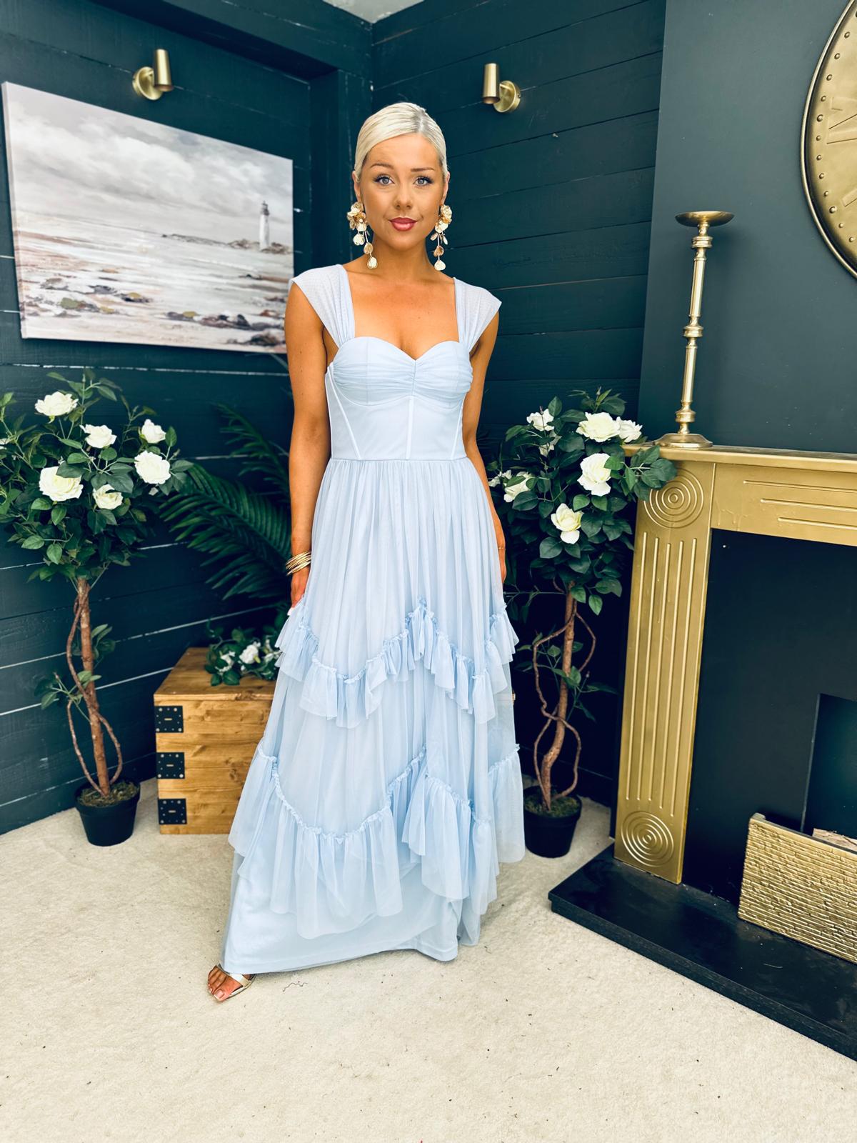 Rochelle Tulle Occasion Maxi Dress Pwr Blue