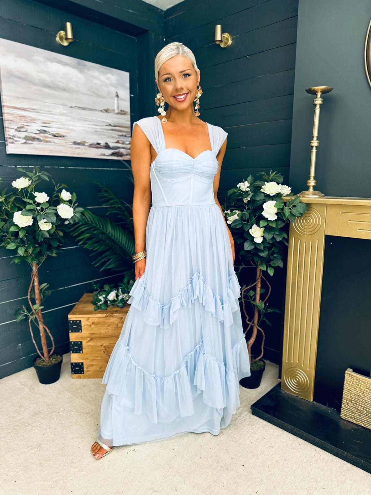 Rochelle Tulle Occasion Maxi Dress Pwr Blue