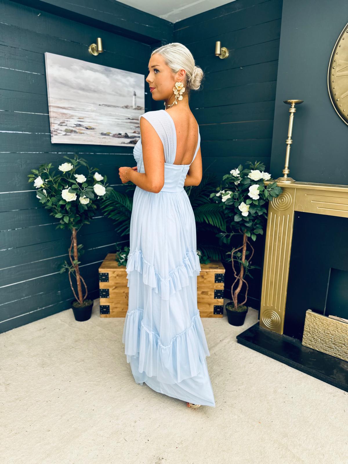 Rochelle Tulle Occasion Maxi Dress Pwr Blue