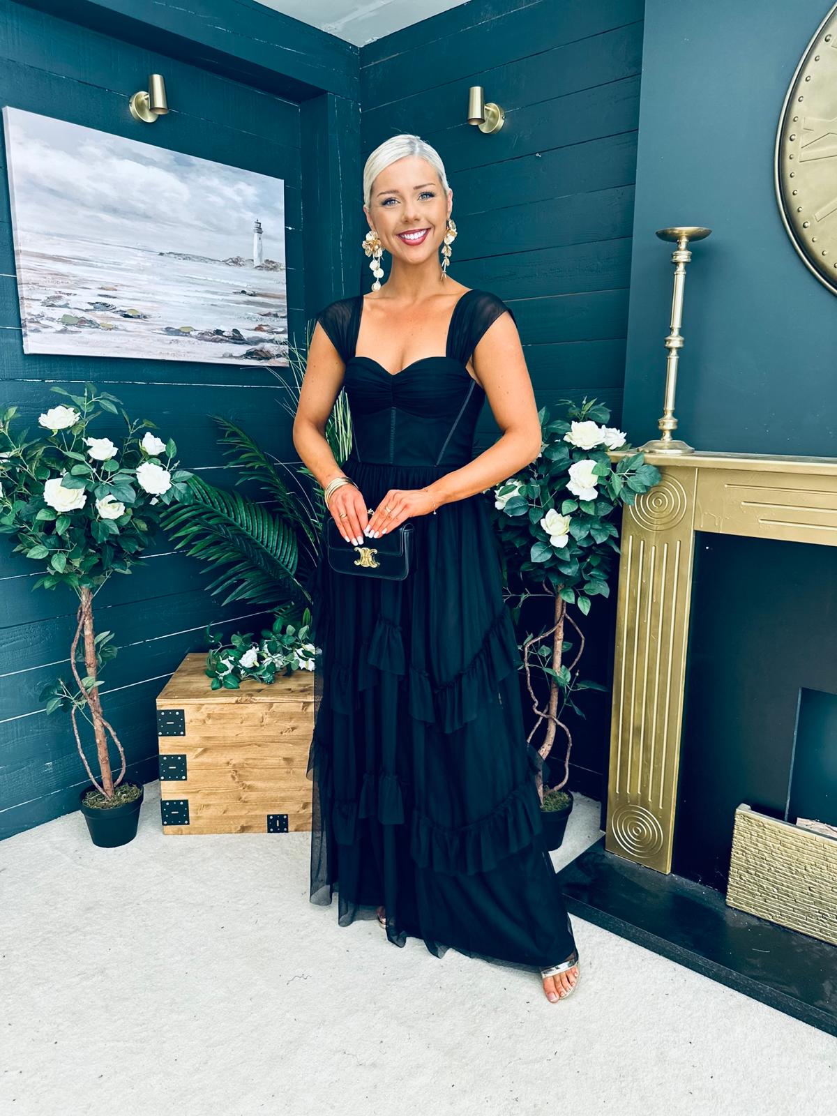 Rochelle Tulle Occasion Maxi Dress Black