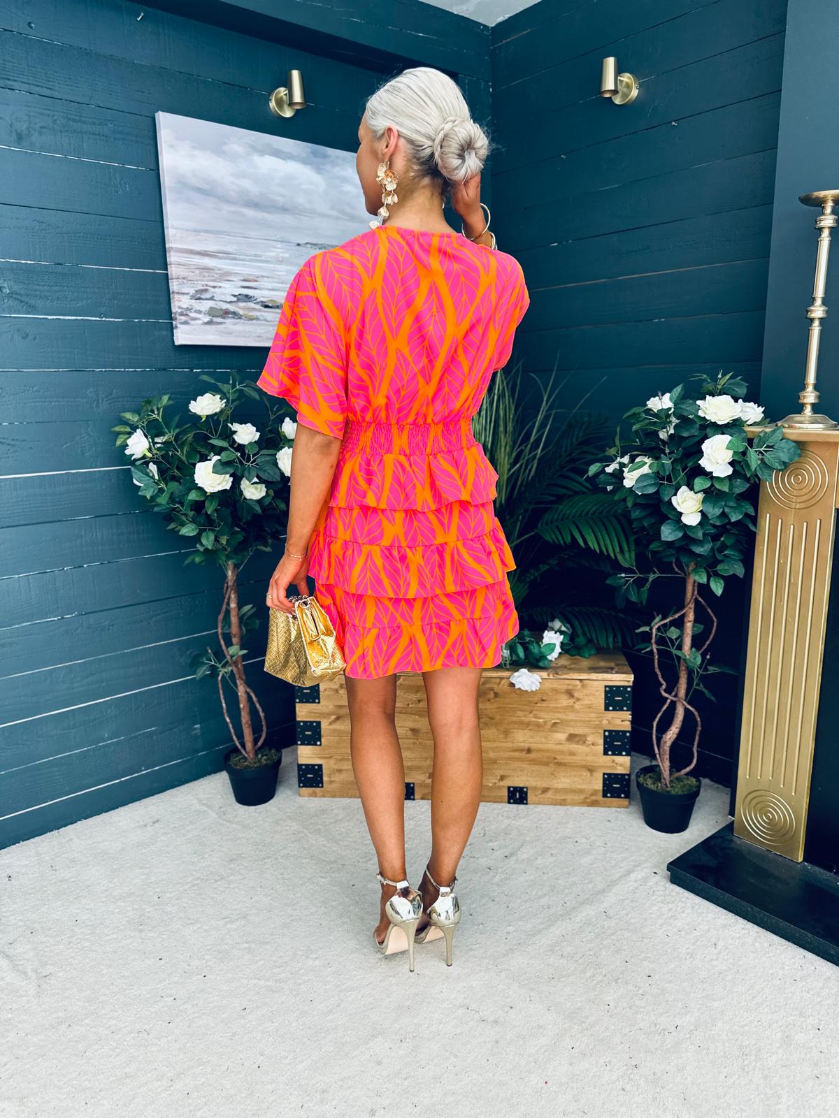 Esme Tiered Mini Dress Fuchsia / Orange