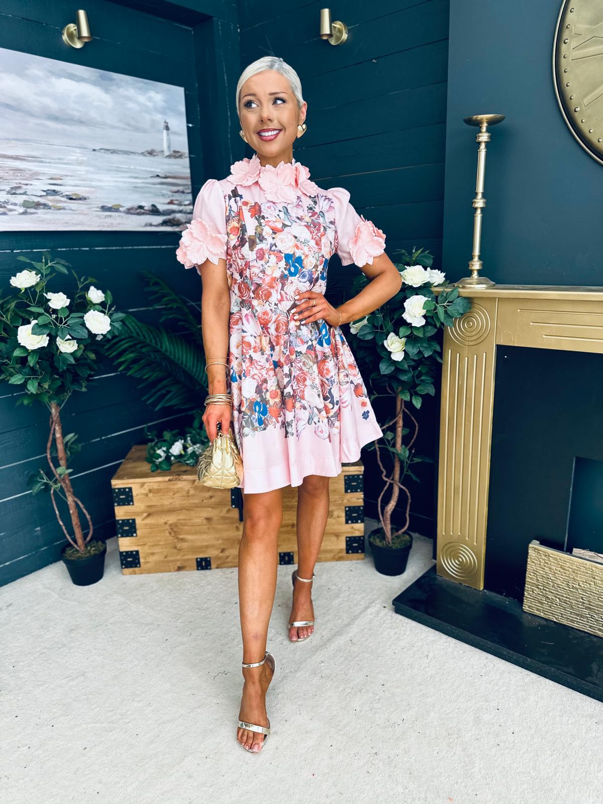 Diana Embellished Occasion Mini Dress Pink