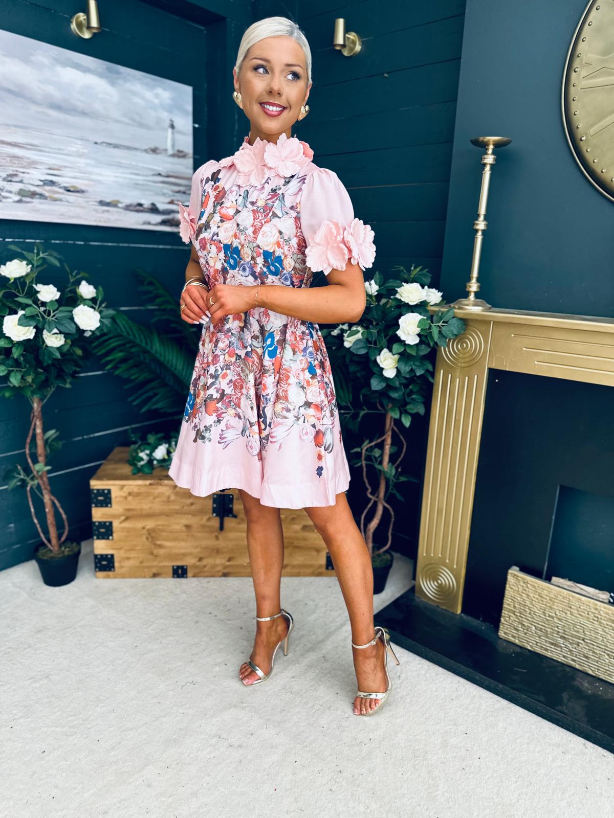 Diana Embellished Occasion Mini Dress Pink