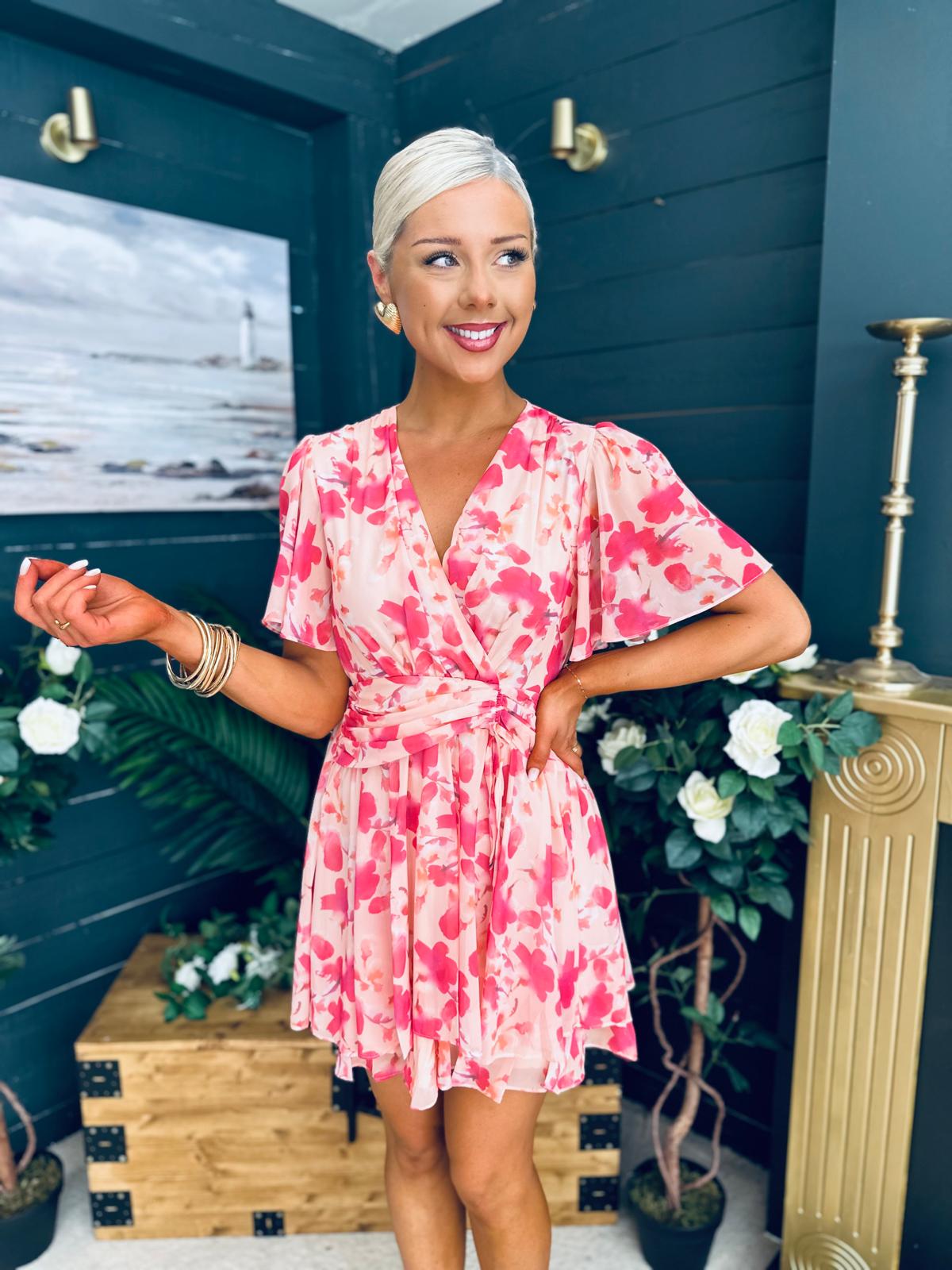 Ella-May Banded Mini Dress Peach