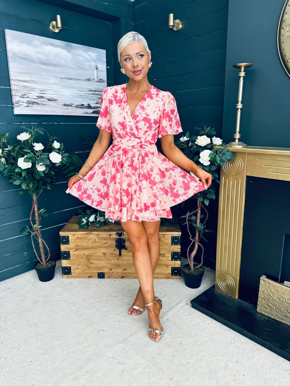 Ella-May Banded Mini Dress Peach