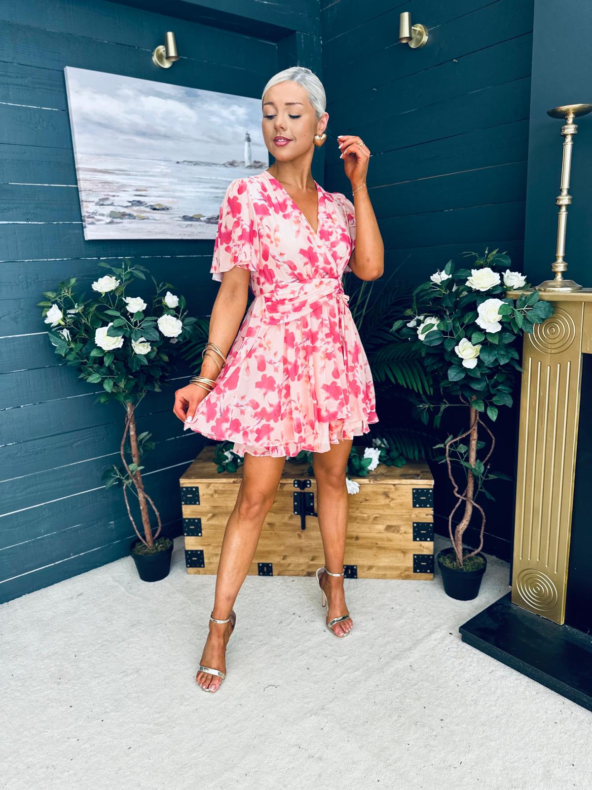 Ella-May Banded Mini Dress Peach