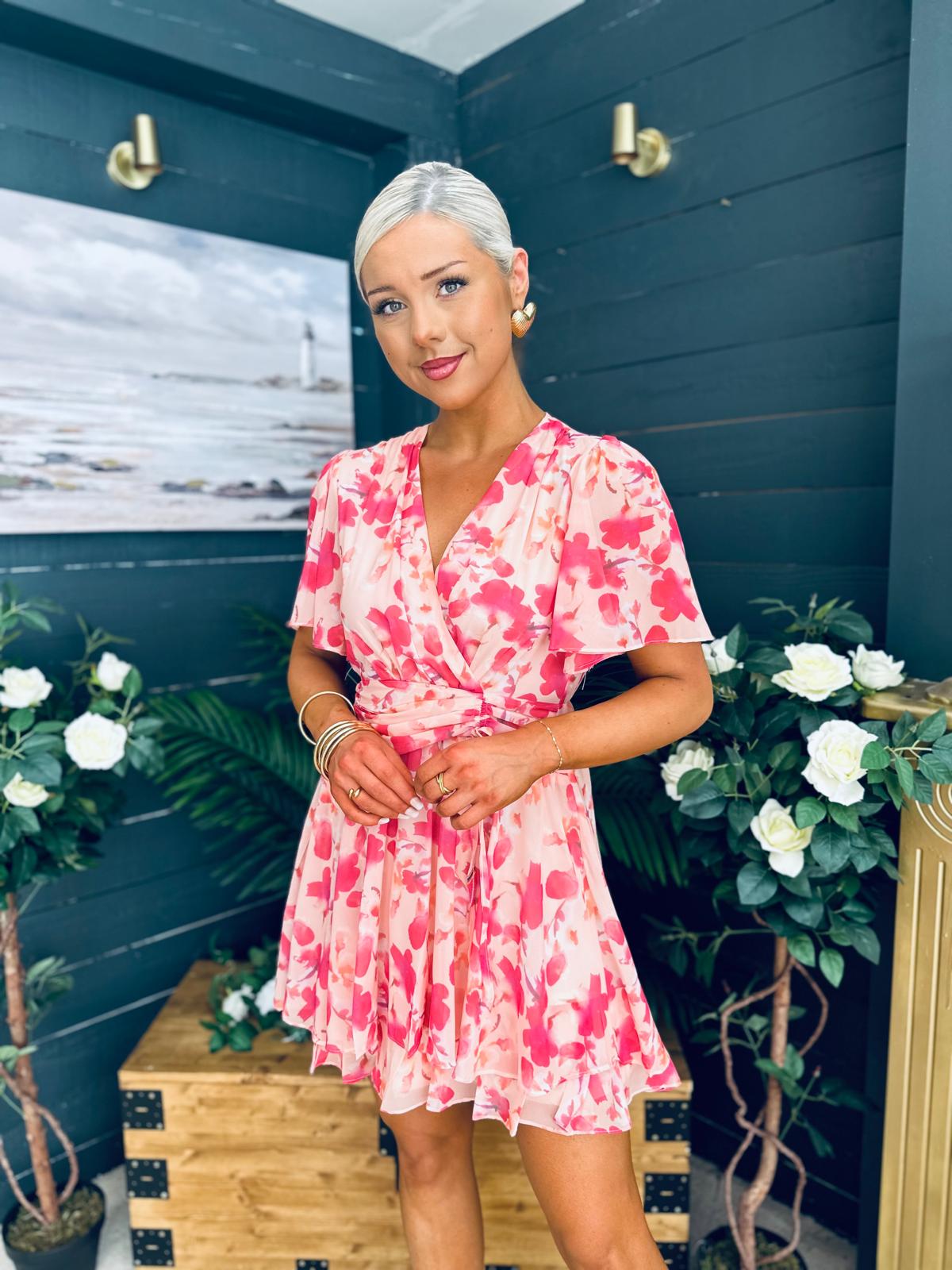 Ella-May Banded Mini Dress Peach