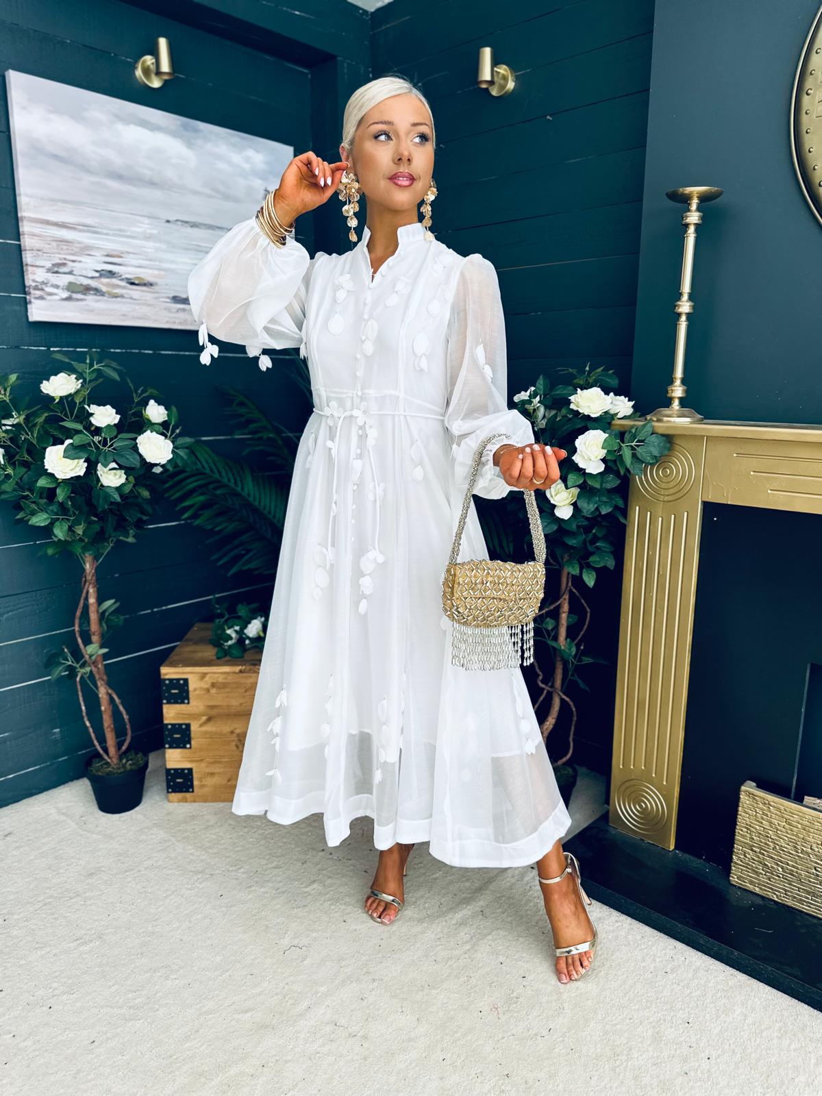 Nicola Embellished Occasion Dress White