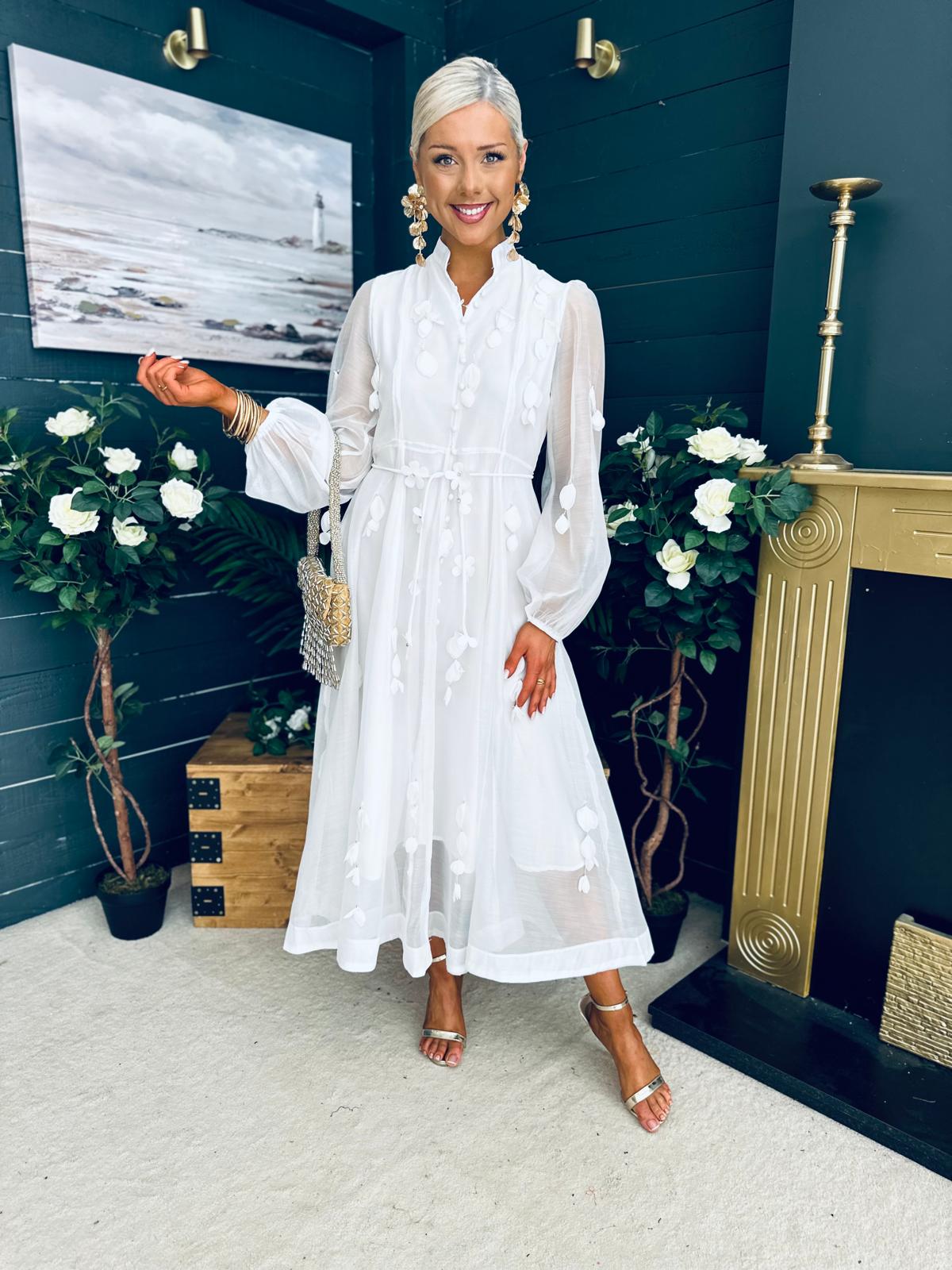 Nicola Embellished Occasion Dress White