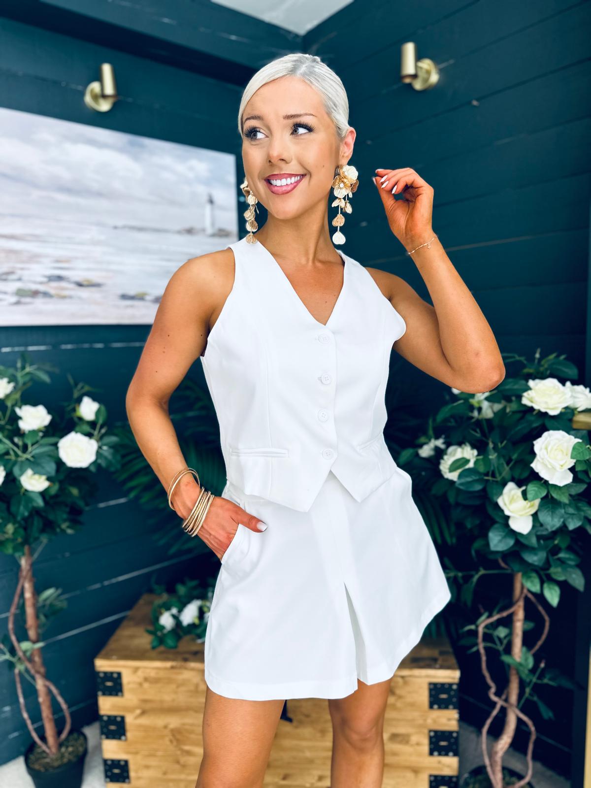 Teddie Waistcoat And Skort Set White
