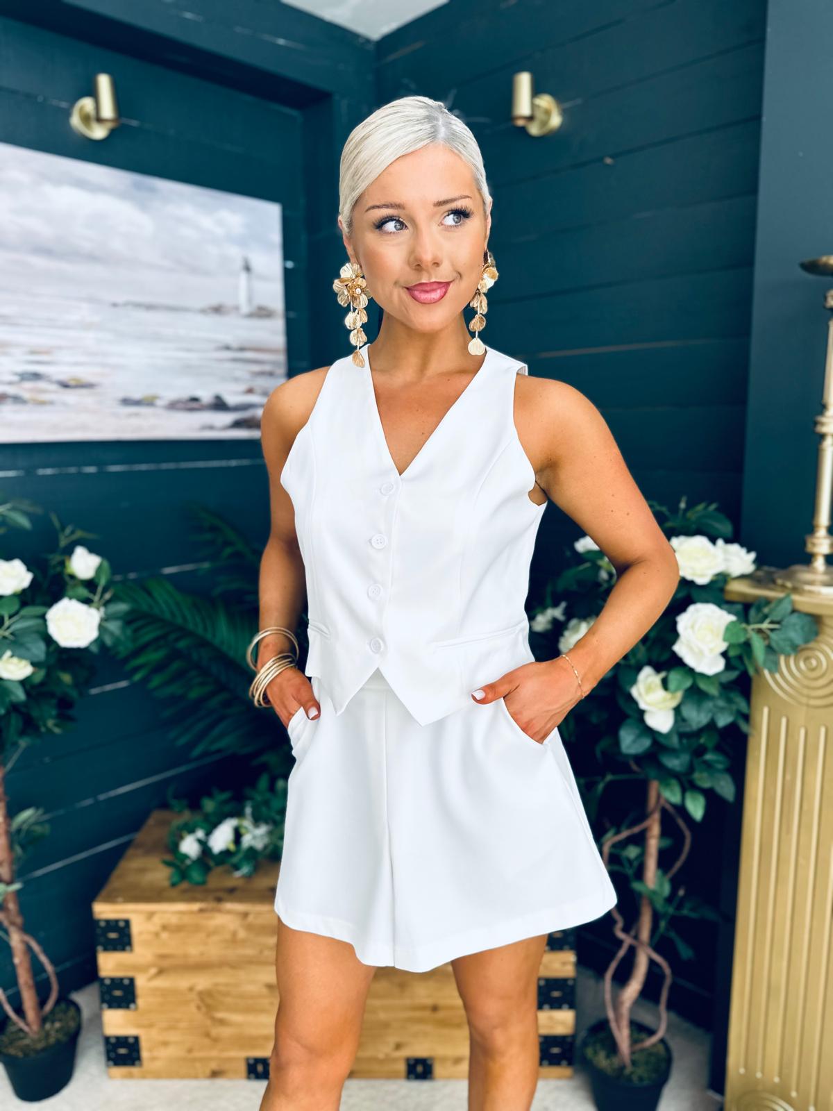 Teddie Waistcoat And Skort Set White