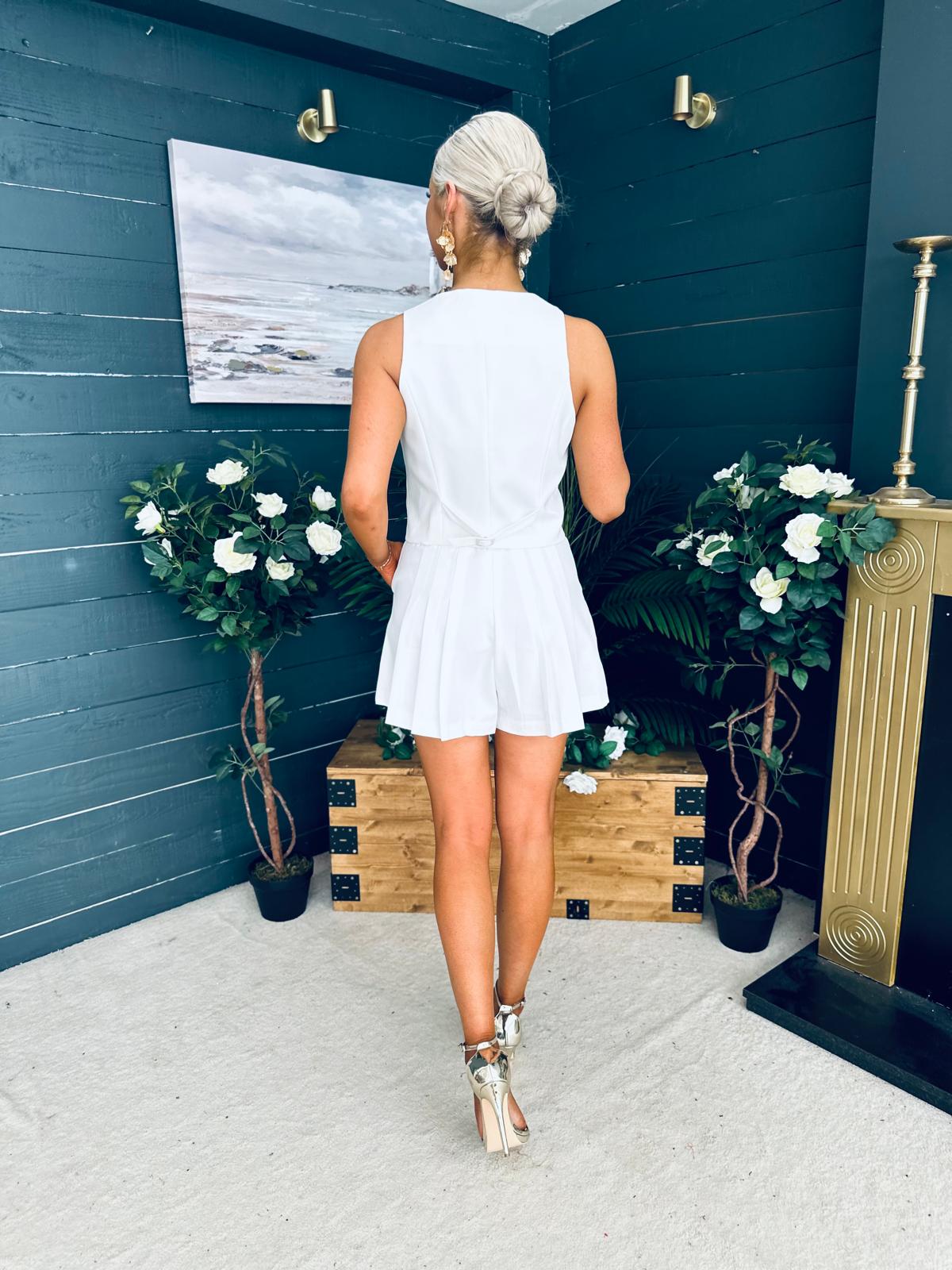Teddie Waistcoat And Skort Set White