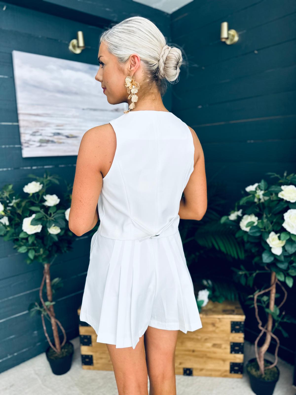 Teddie Waistcoat And Skort Set White
