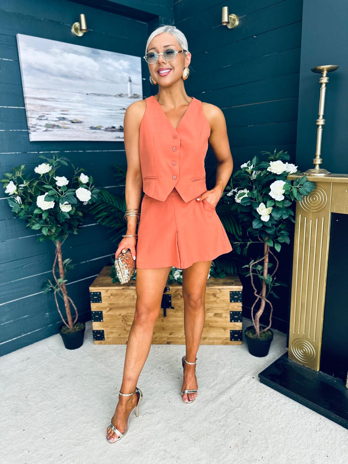 Teddie Waistcoat And Skort Set Coral