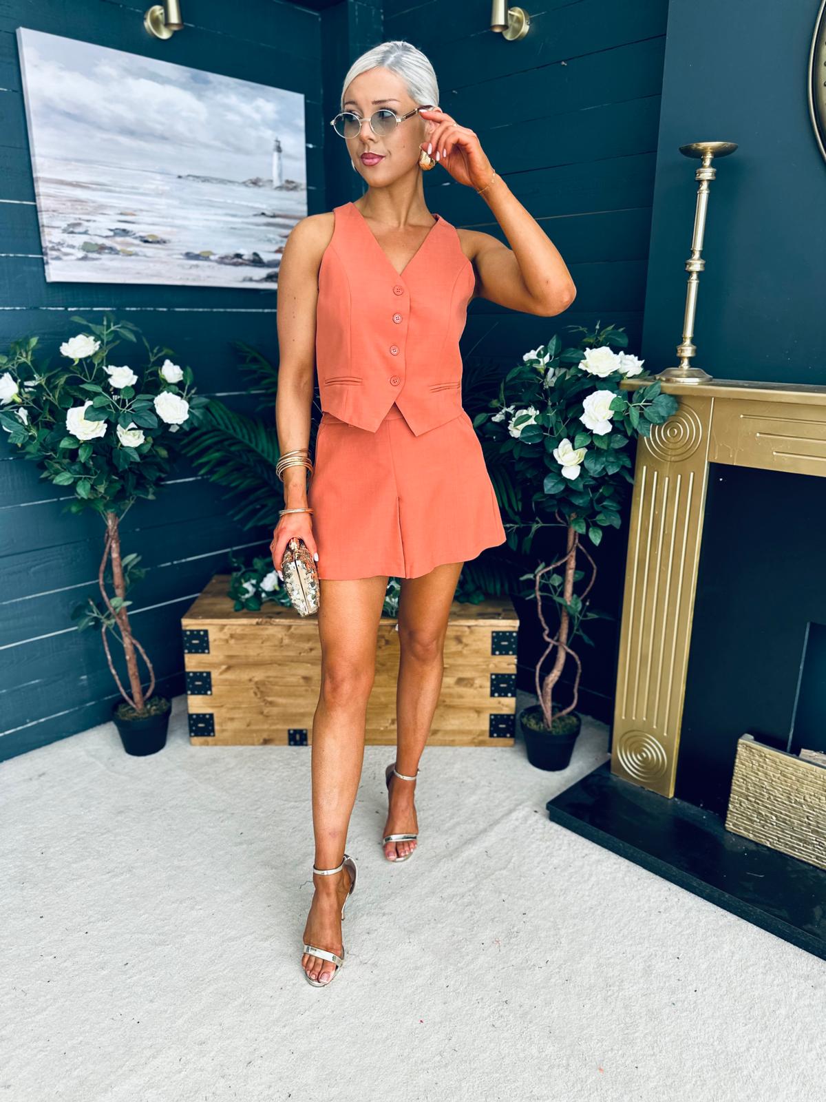 Teddie Waistcoat And Skort Set Coral