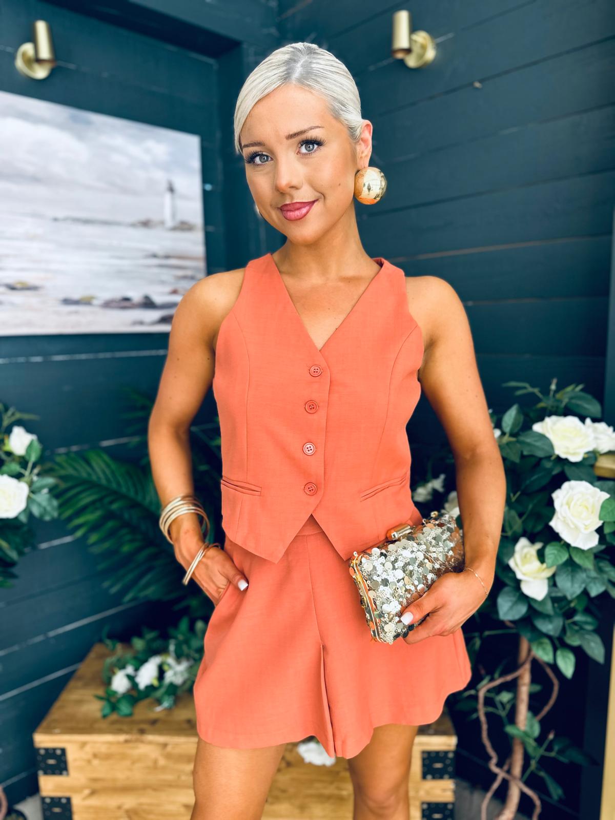 Teddie Waistcoat And Skort Set Coral