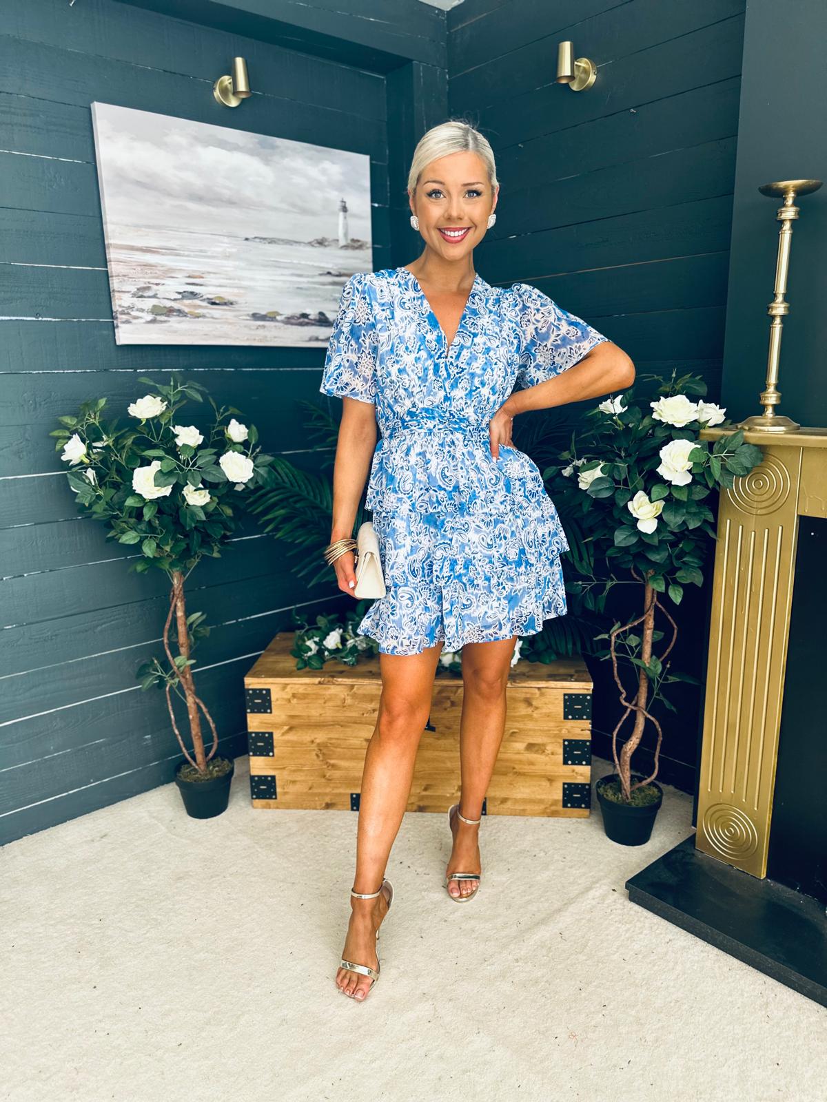 June Banded Mini Dress Paisley Blue