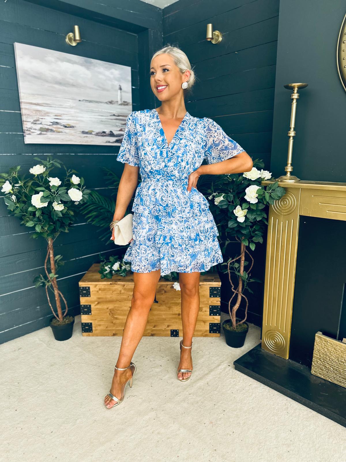 June Banded Mini Dress Paisley Blue