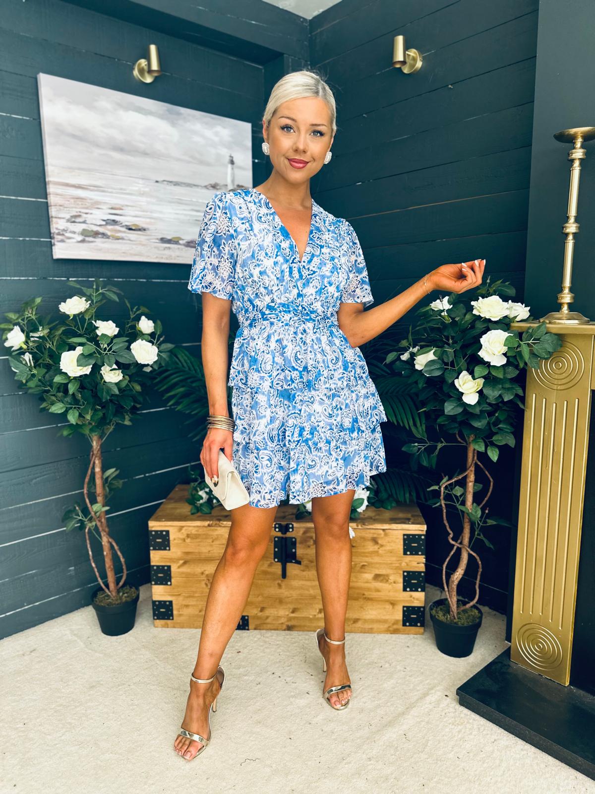 June Banded Mini Dress Paisley Blue
