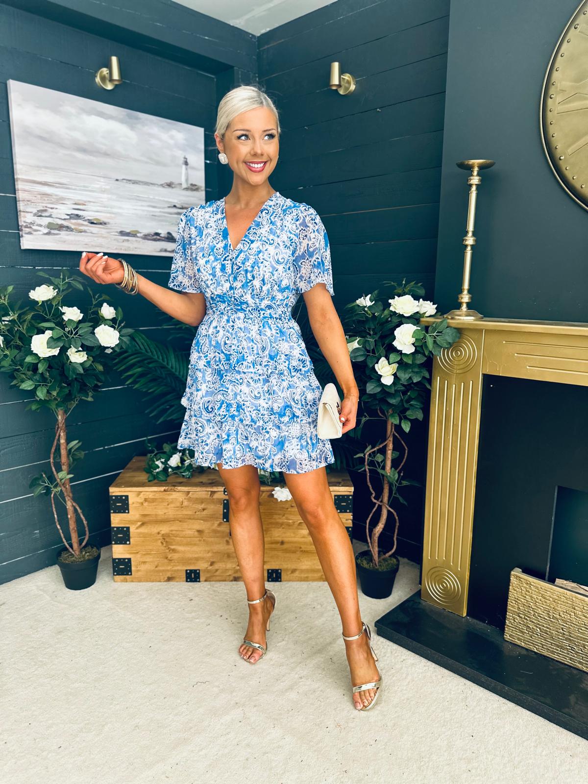 June Banded Mini Dress Paisley Blue