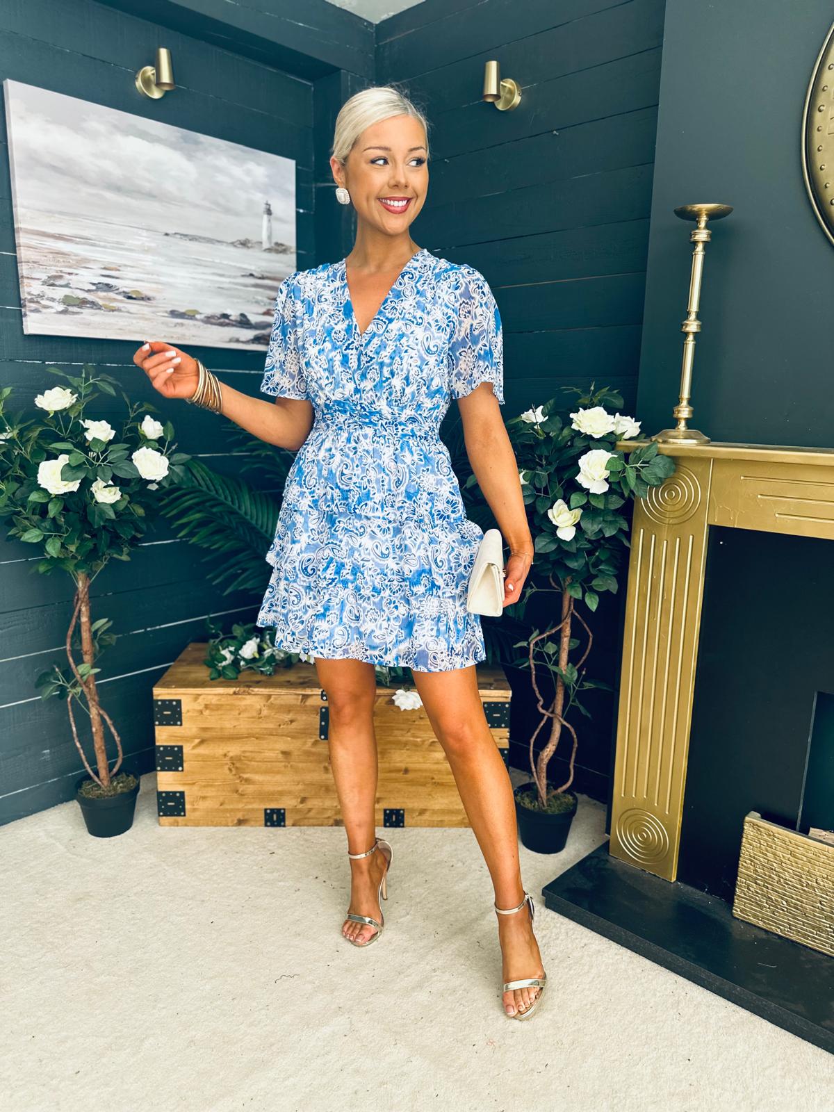 June Banded Mini Dress Paisley Blue