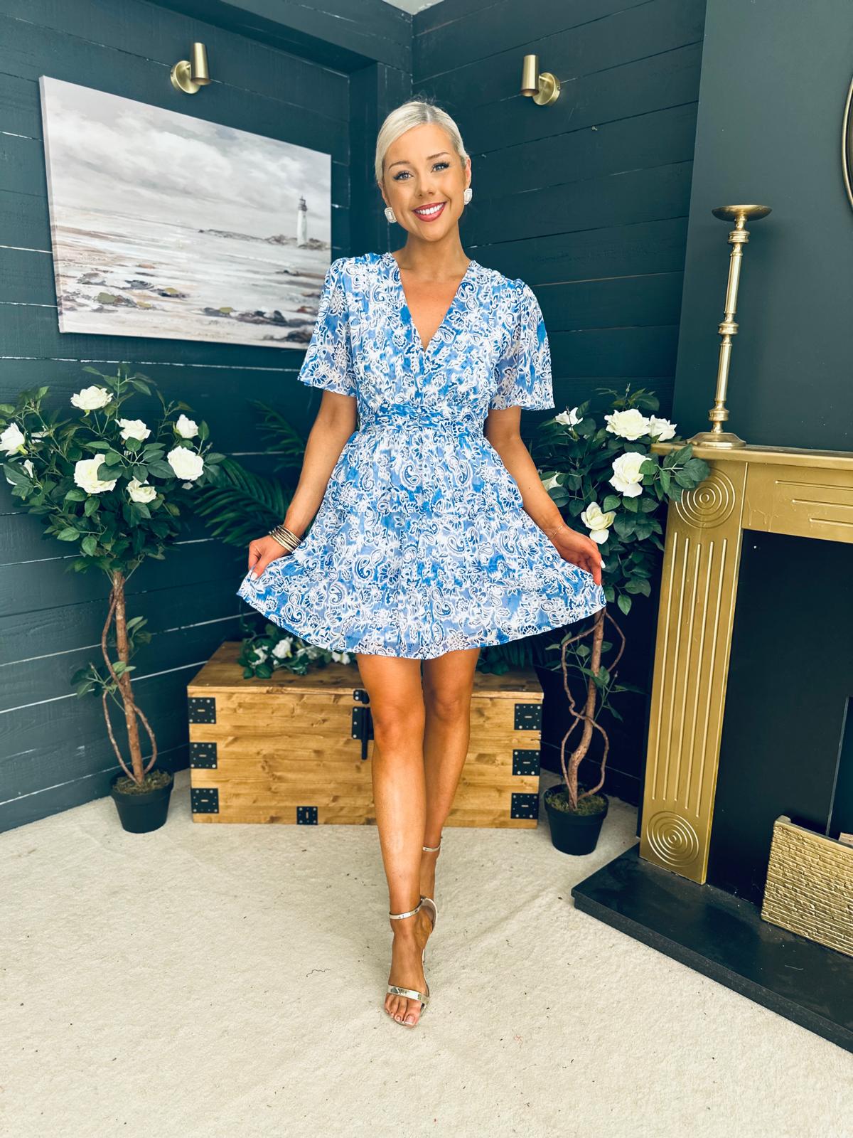 June Banded Mini Dress Paisley Blue